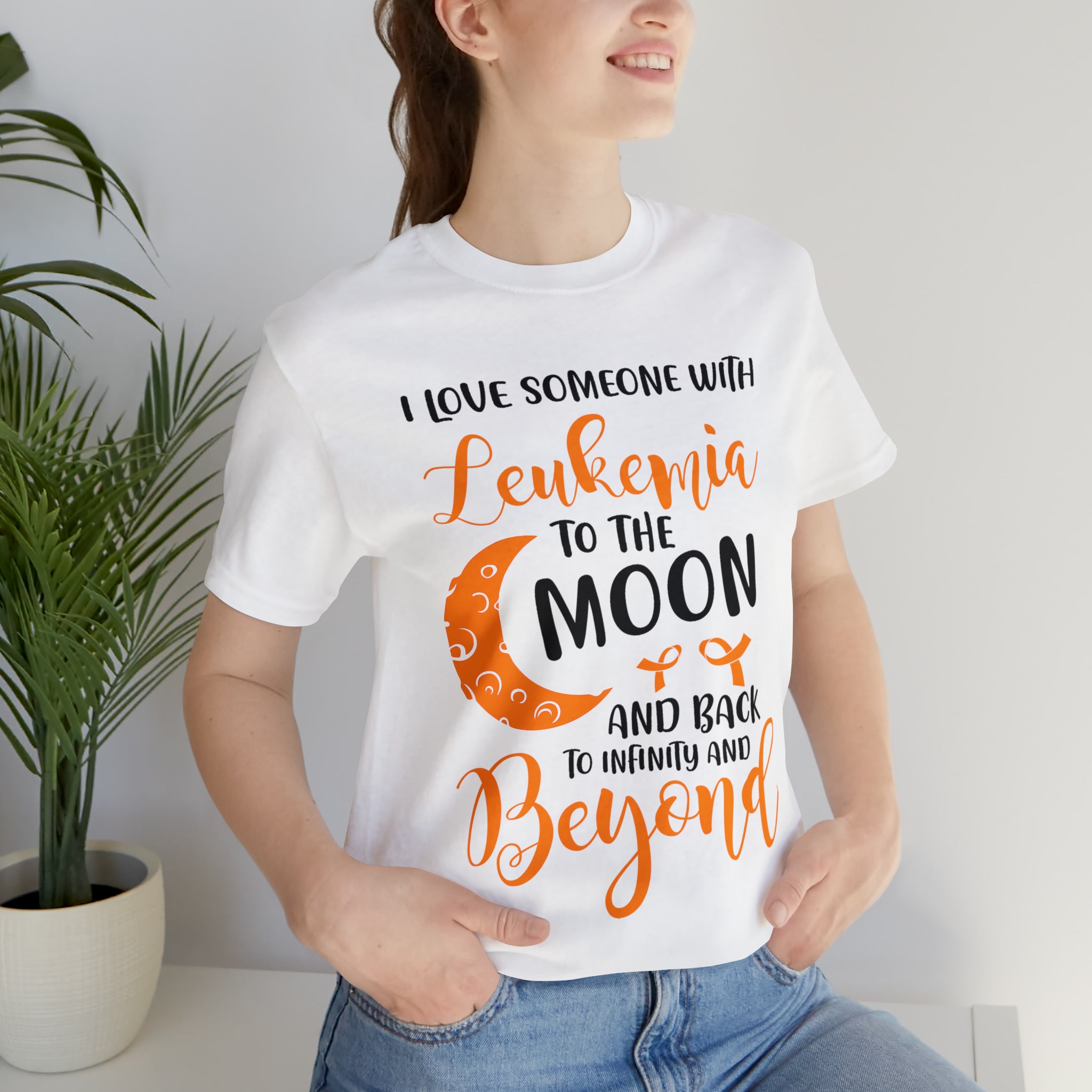 I Love Someone With Leukemia To The Moon And Back - Unisex Jersey Short Sleeve Tee