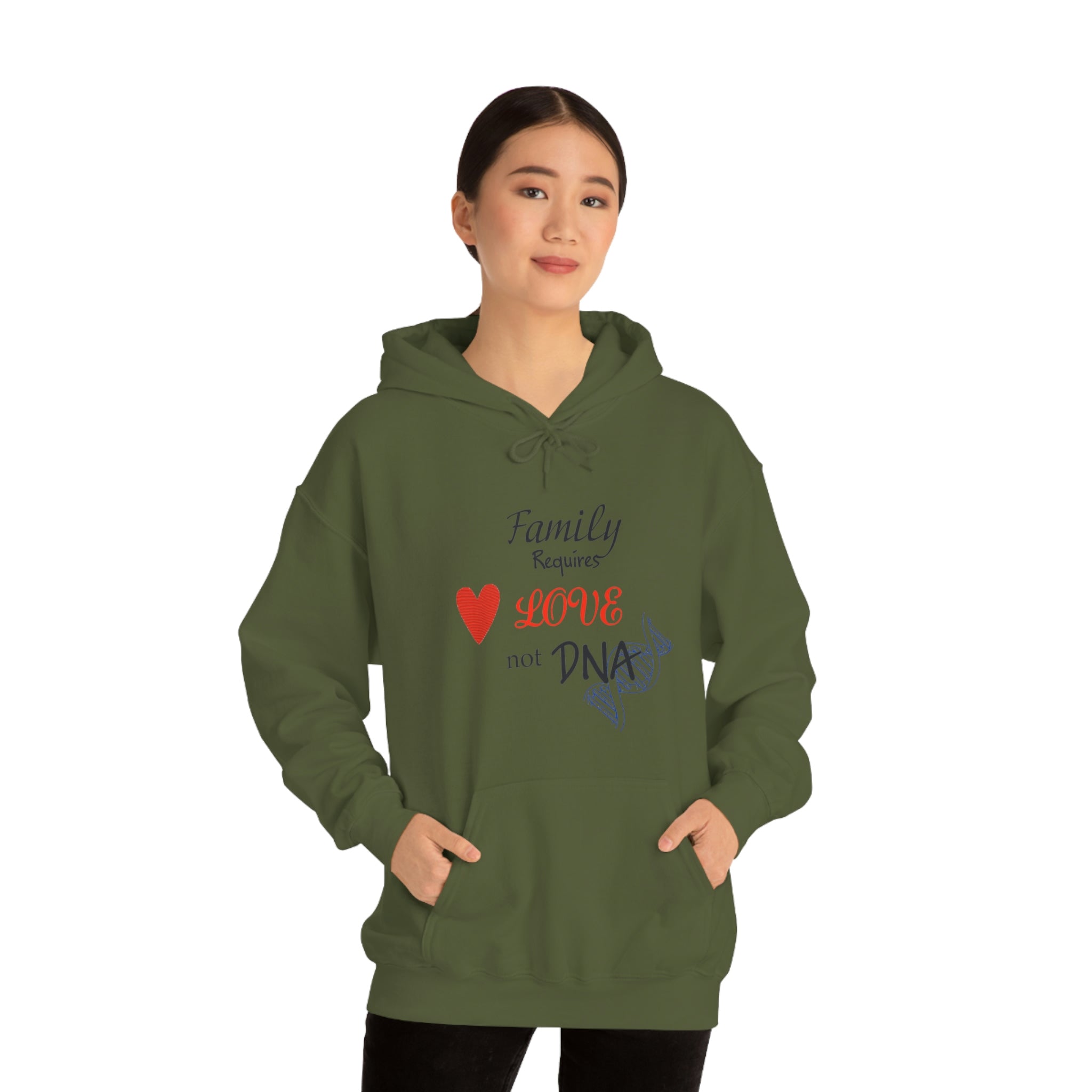 Family Requires Love Not DNA - Unisex Heavy Blend™ Hooded Sweatshirt