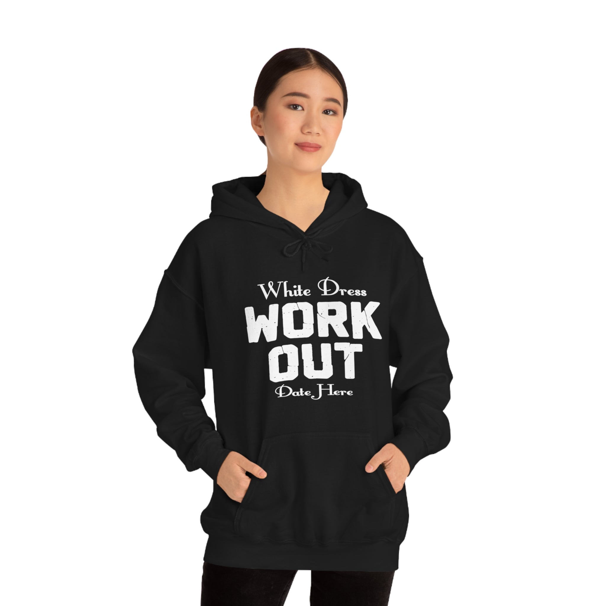 White Dress Work Out Wedding Date Customizable - Unisex Heavy Blend™ Hooded Sweatshirt