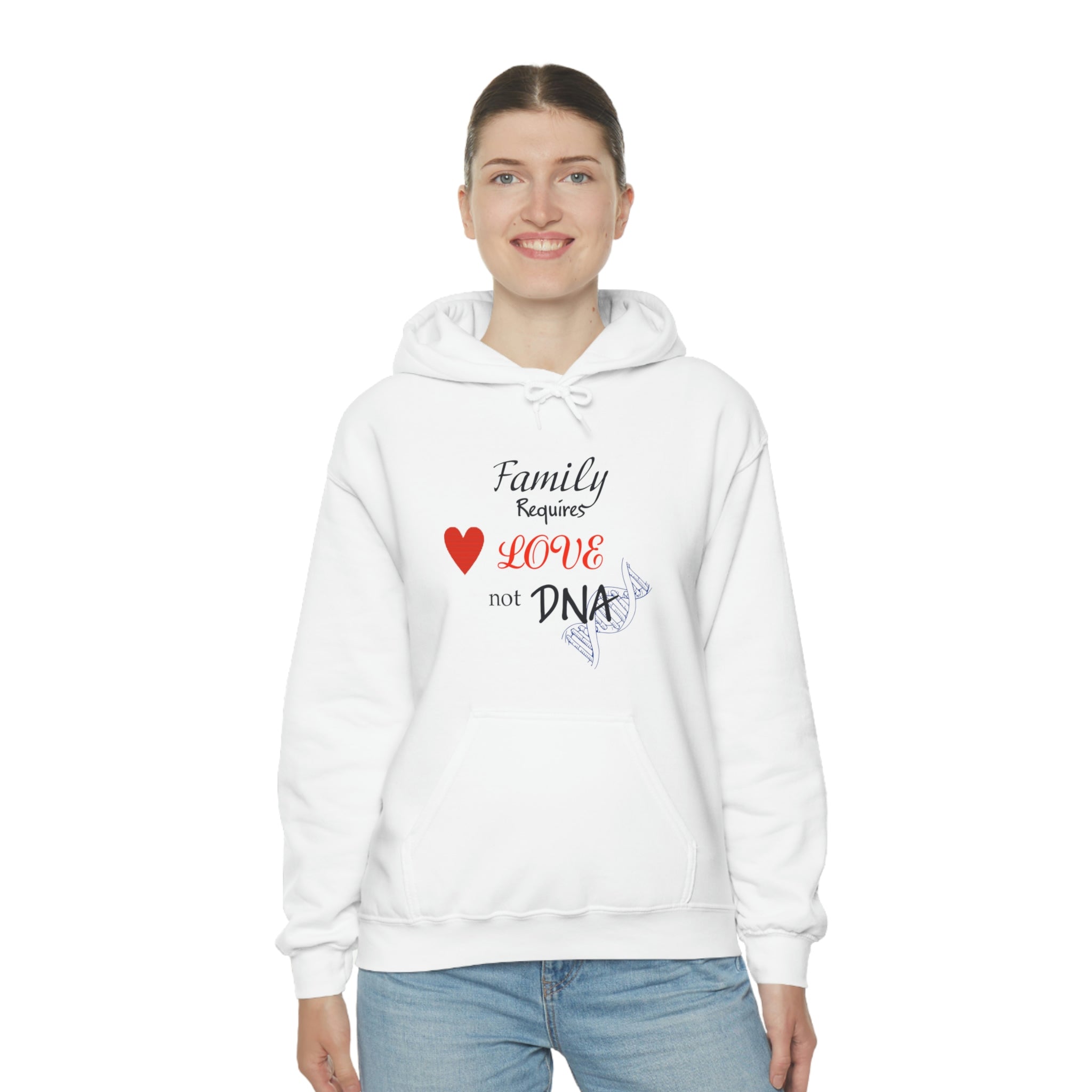 Family Requires Love Not DNA - Unisex Heavy Blend™ Hooded Sweatshirt