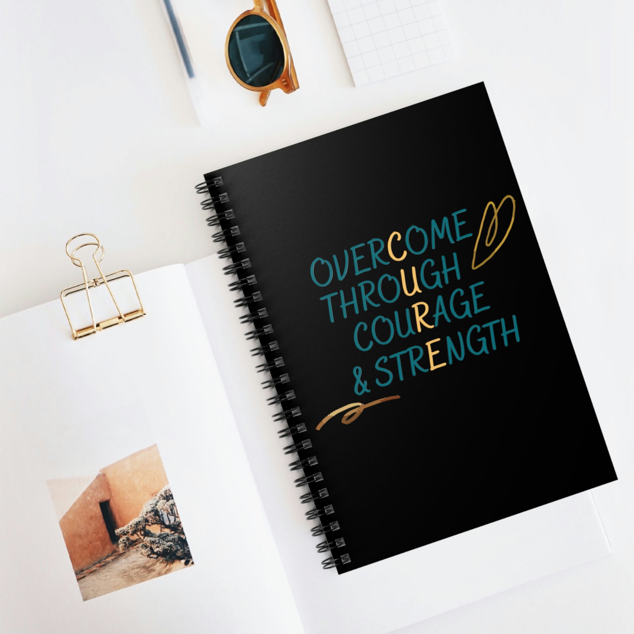 Overcome Through Courage and Strength - Spiral Notebook - Ruled Line