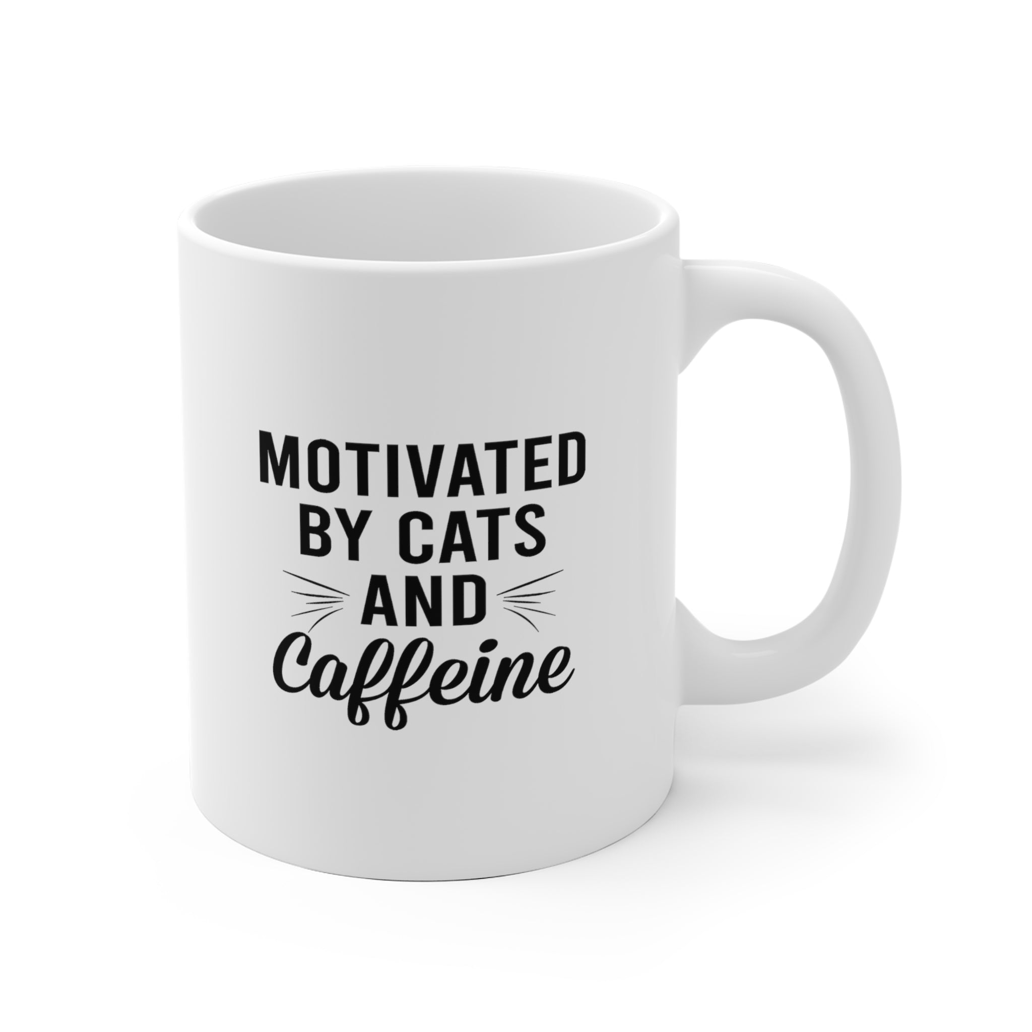 Motivated By Cats & Caffeine - White Ceramic Mug 2 sizes Available