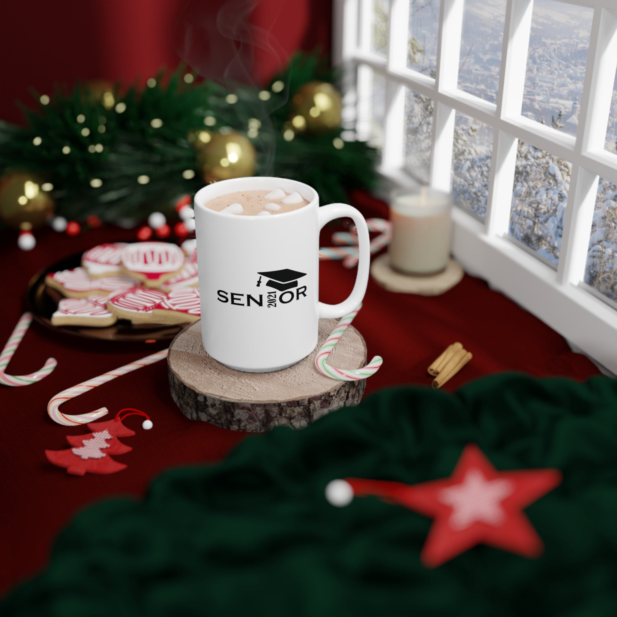 Senior Cap With Class Year Customizable - White Ceramic Mug 2 sizes Available
