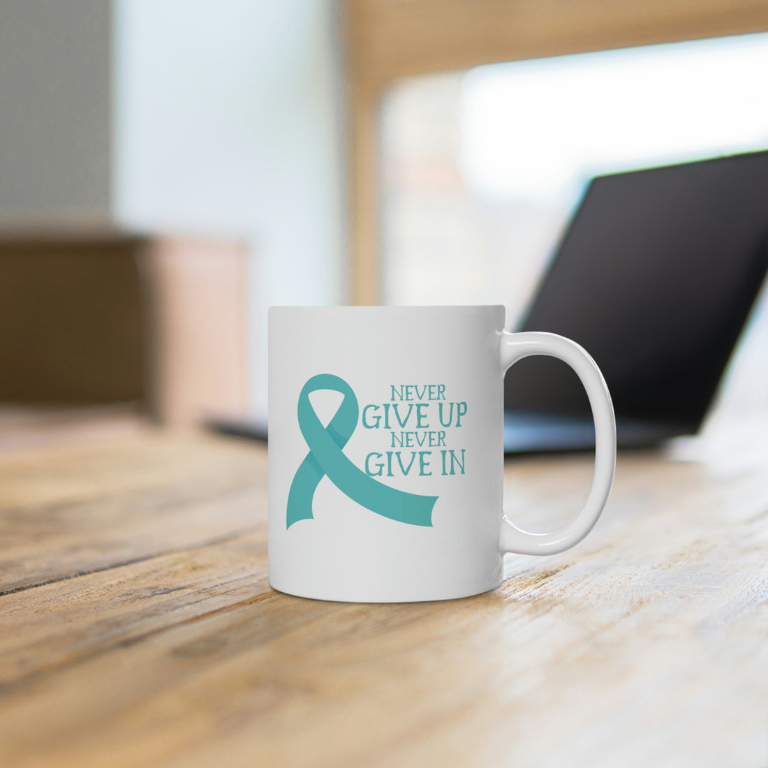 Never Give Up Never Give In - White Ceramic Mug 2 sizes Available