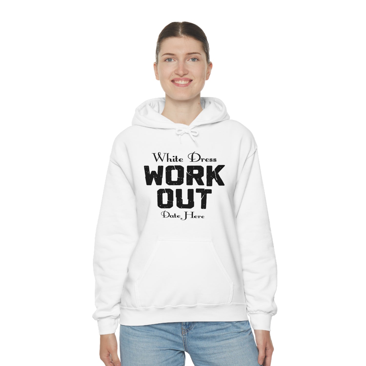 White Dress Work Out Wedding Date Customizable - Unisex Heavy Blend™ Hooded Sweatshirt