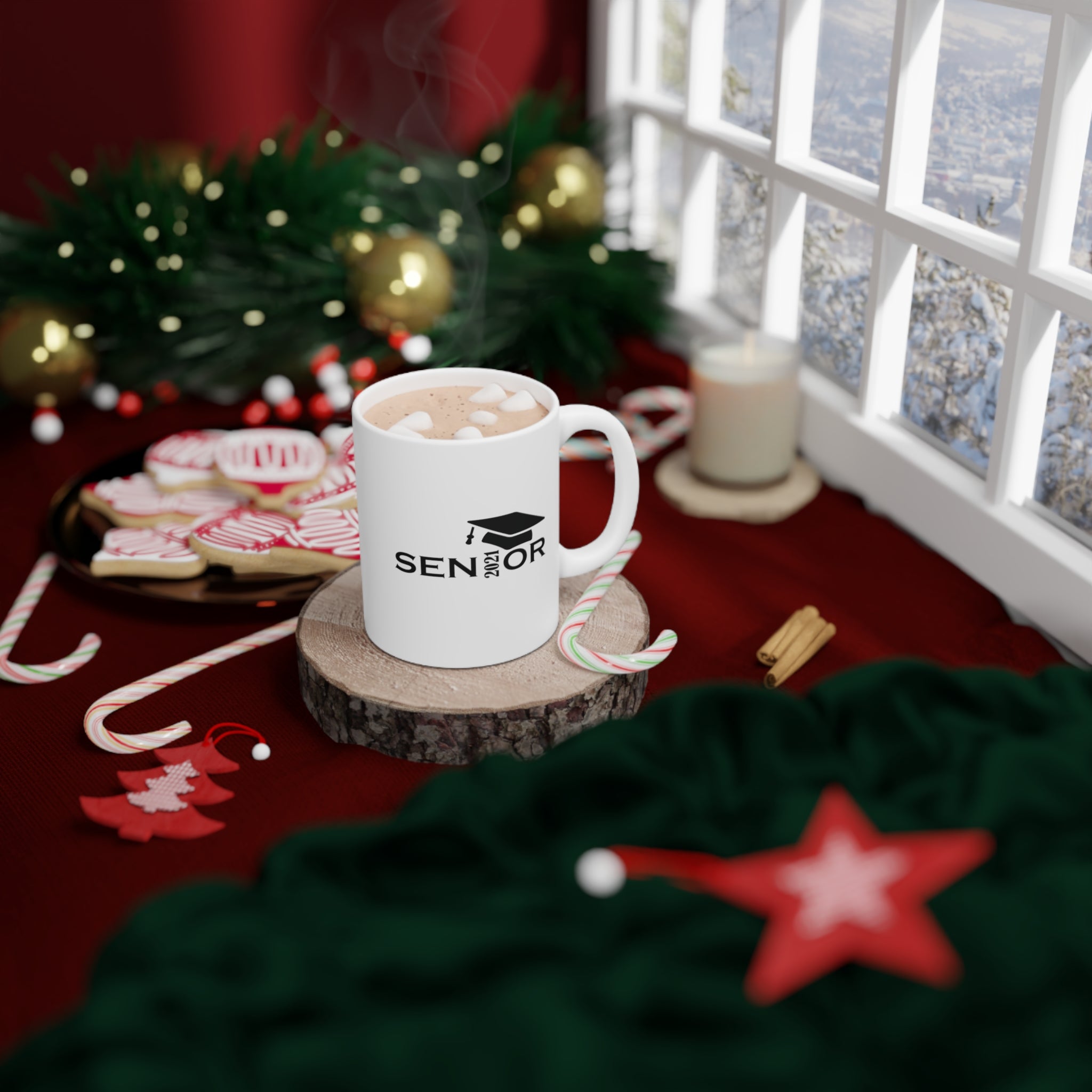 Senior Cap With Class Year Customizable - White Ceramic Mug 2 sizes Available