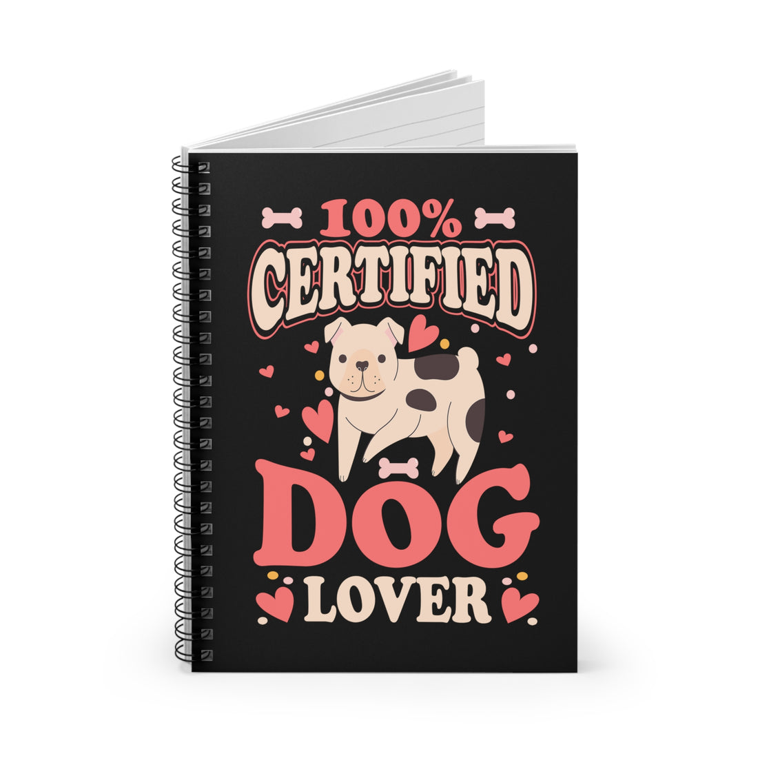 100% Certified Dog Lover - Spiral Notebook - Ruled Line