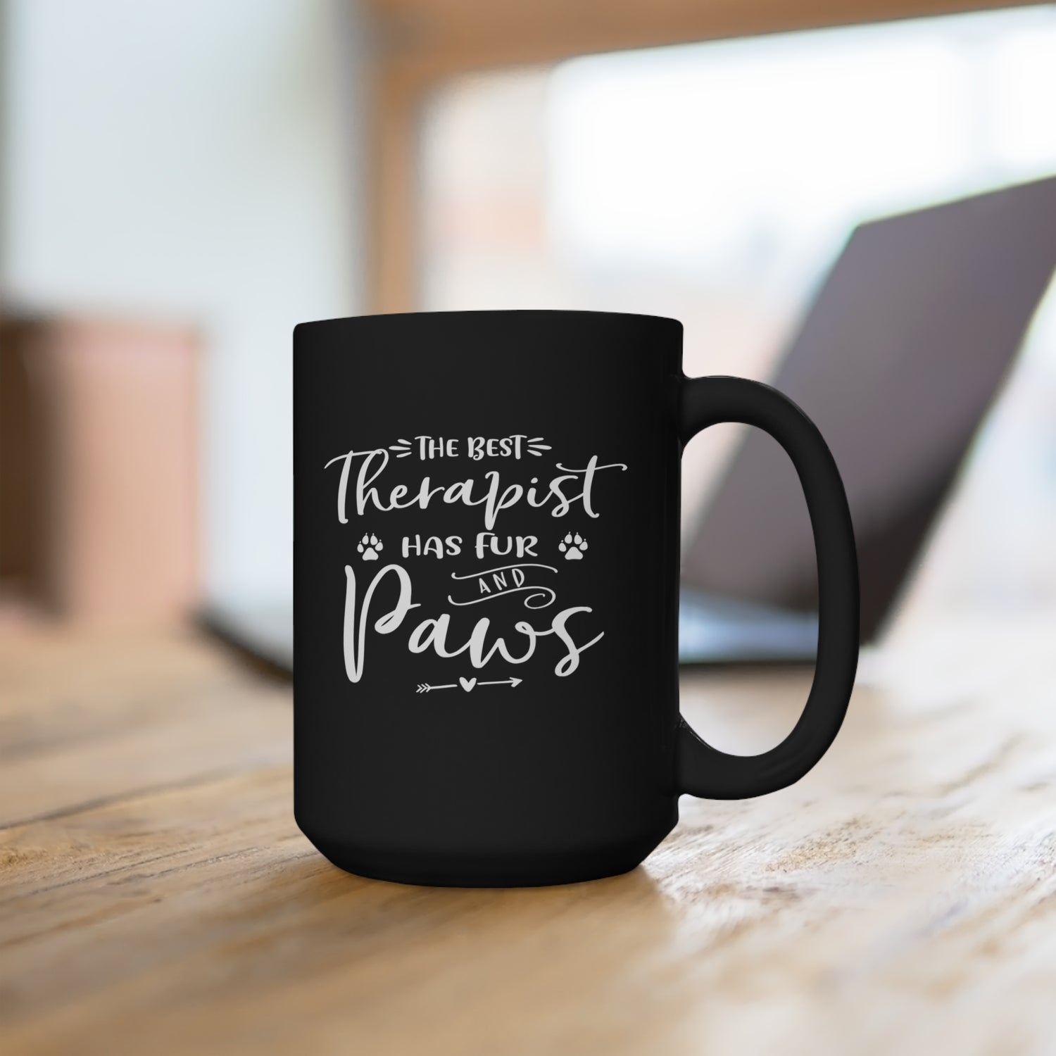 The Best Therapist Has Fur & Paws - Large 15oz Black Mug