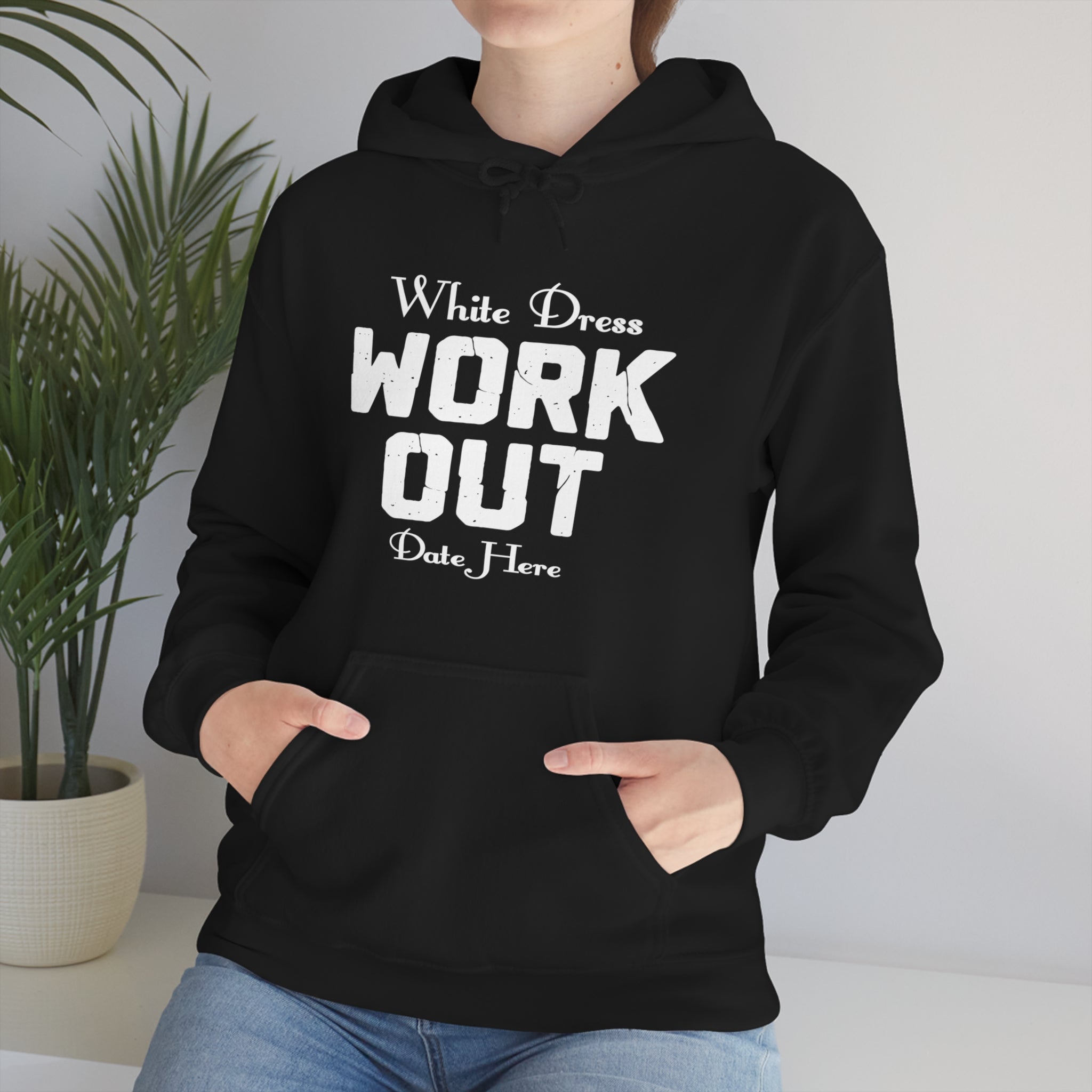 White Dress Work Out Wedding Date Customizable - Unisex Heavy Blend™ Hooded Sweatshirt