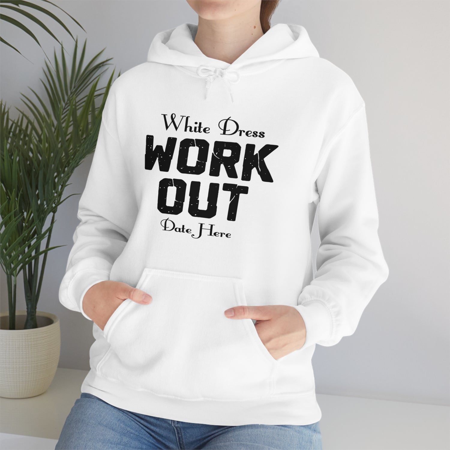 White Dress Work Out Wedding Date Customizable - Unisex Heavy Blend™ Hooded Sweatshirt