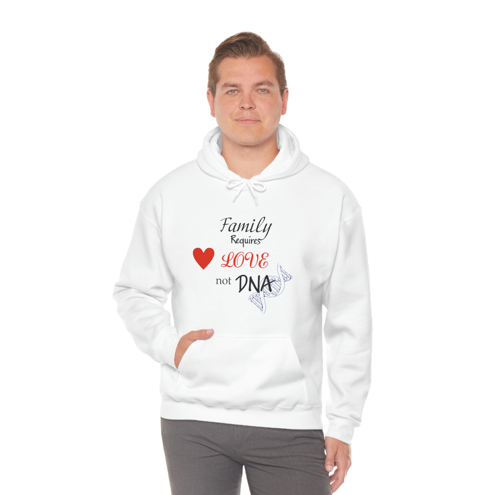 Family Requires Love Not DNA - Unisex Heavy Blend™ Hooded Sweatshirt