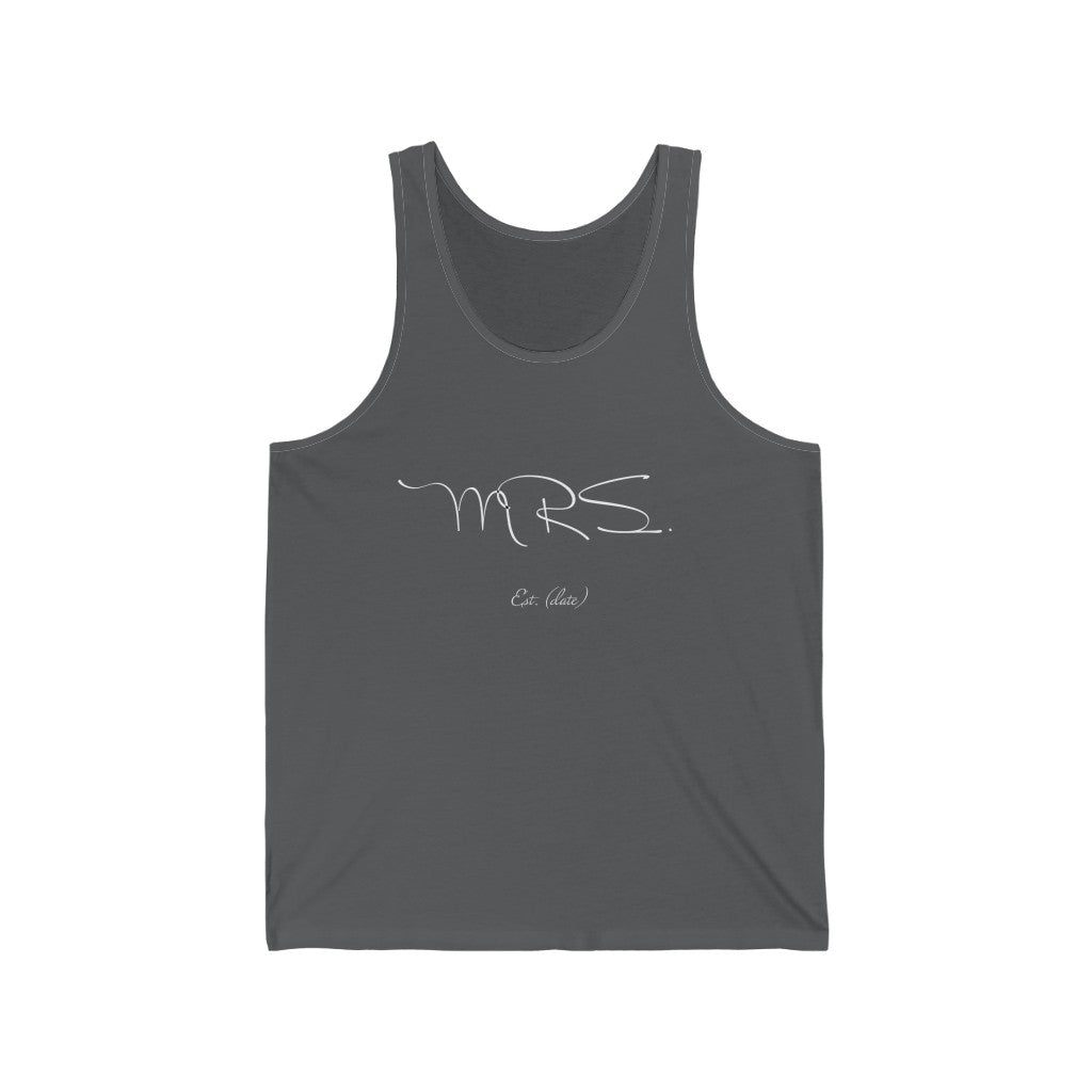 Mrs. Established Wedding Date Customizable - Unisex Jersey Tank Top