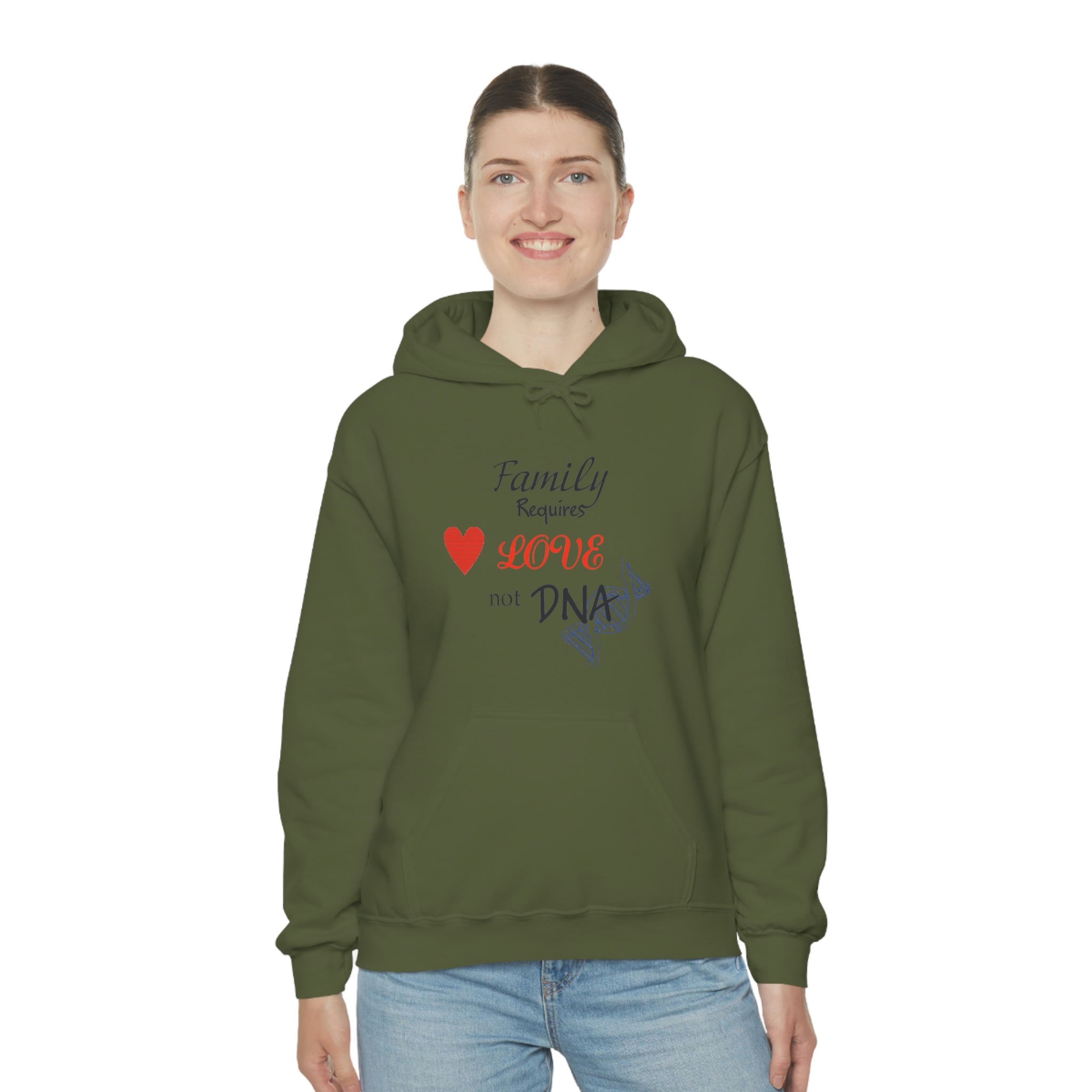 Family Requires Love Not DNA - Unisex Heavy Blend™ Hooded Sweatshirt