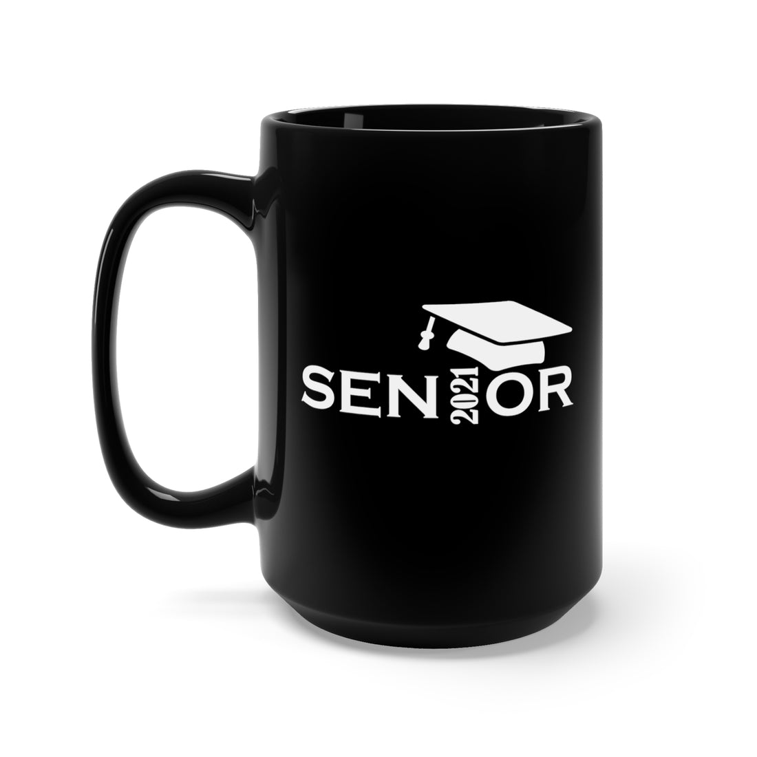 Senior Cap With Class Year Customizable - Large 15oz Black Mug