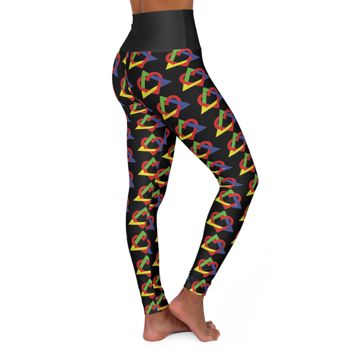 Colorful Adoption Symbol - Black Patterned High Waisted Yoga Leggings