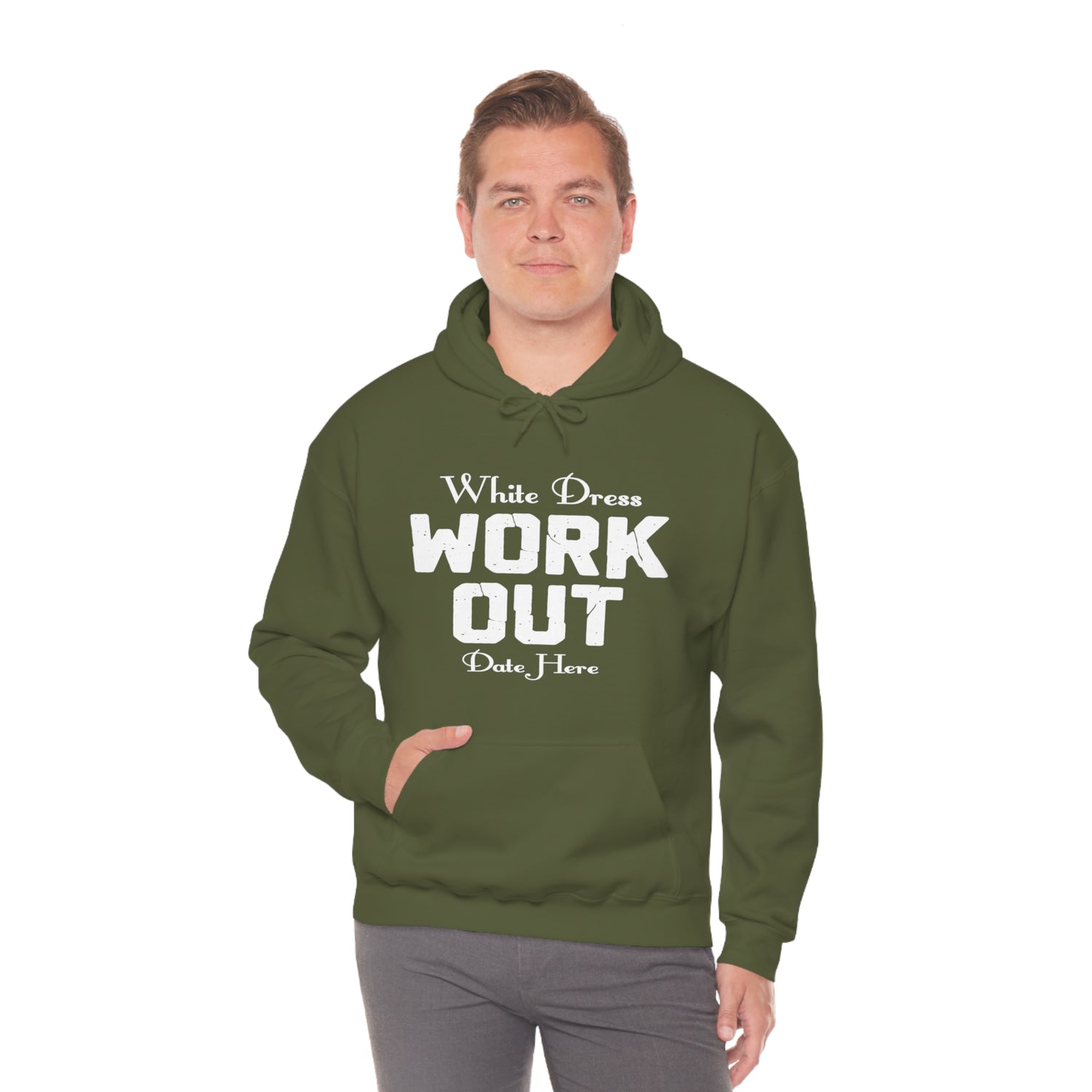 White Dress Work Out Wedding Date Customizable - Unisex Heavy Blend™ Hooded Sweatshirt