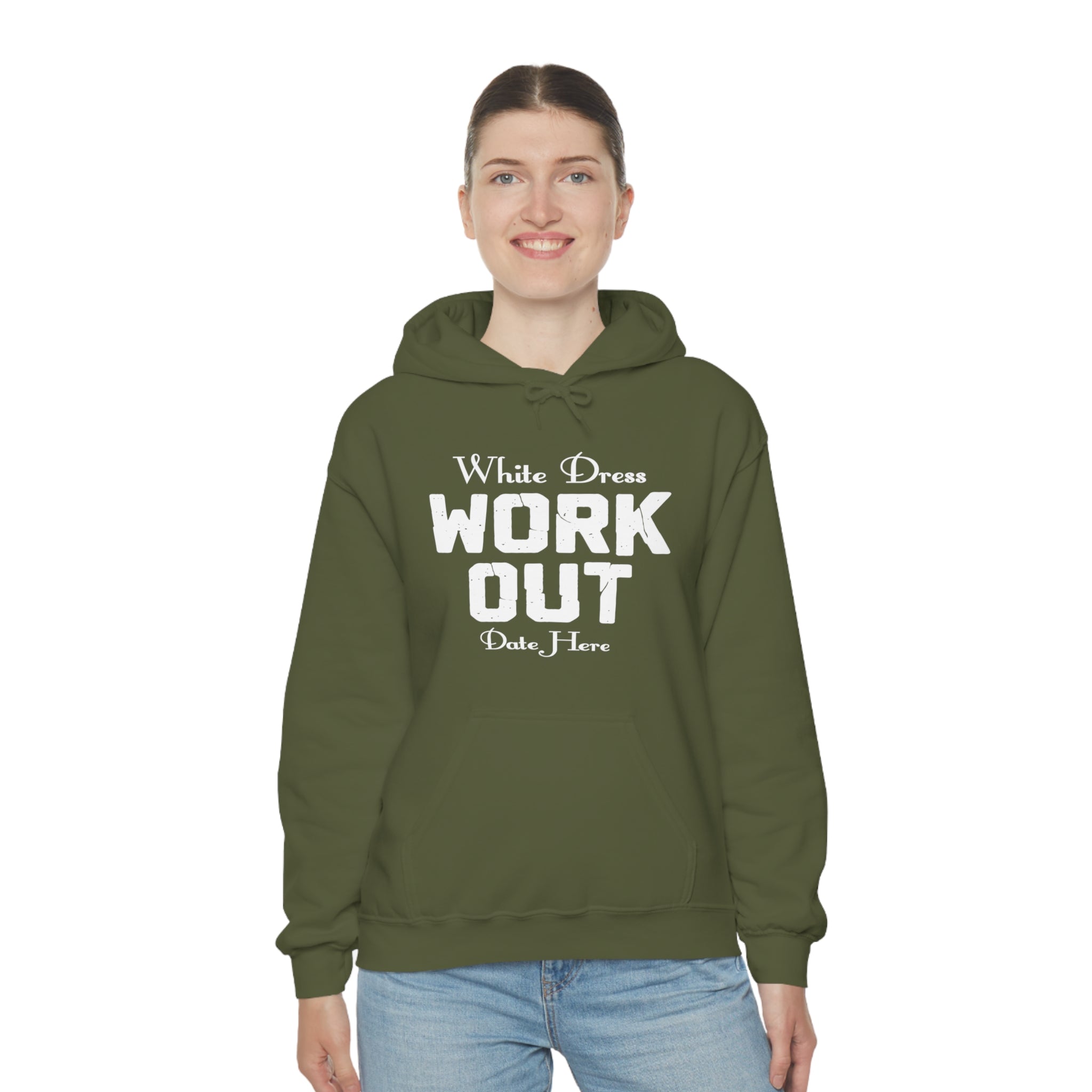 White Dress Work Out Wedding Date Customizable - Unisex Heavy Blend™ Hooded Sweatshirt