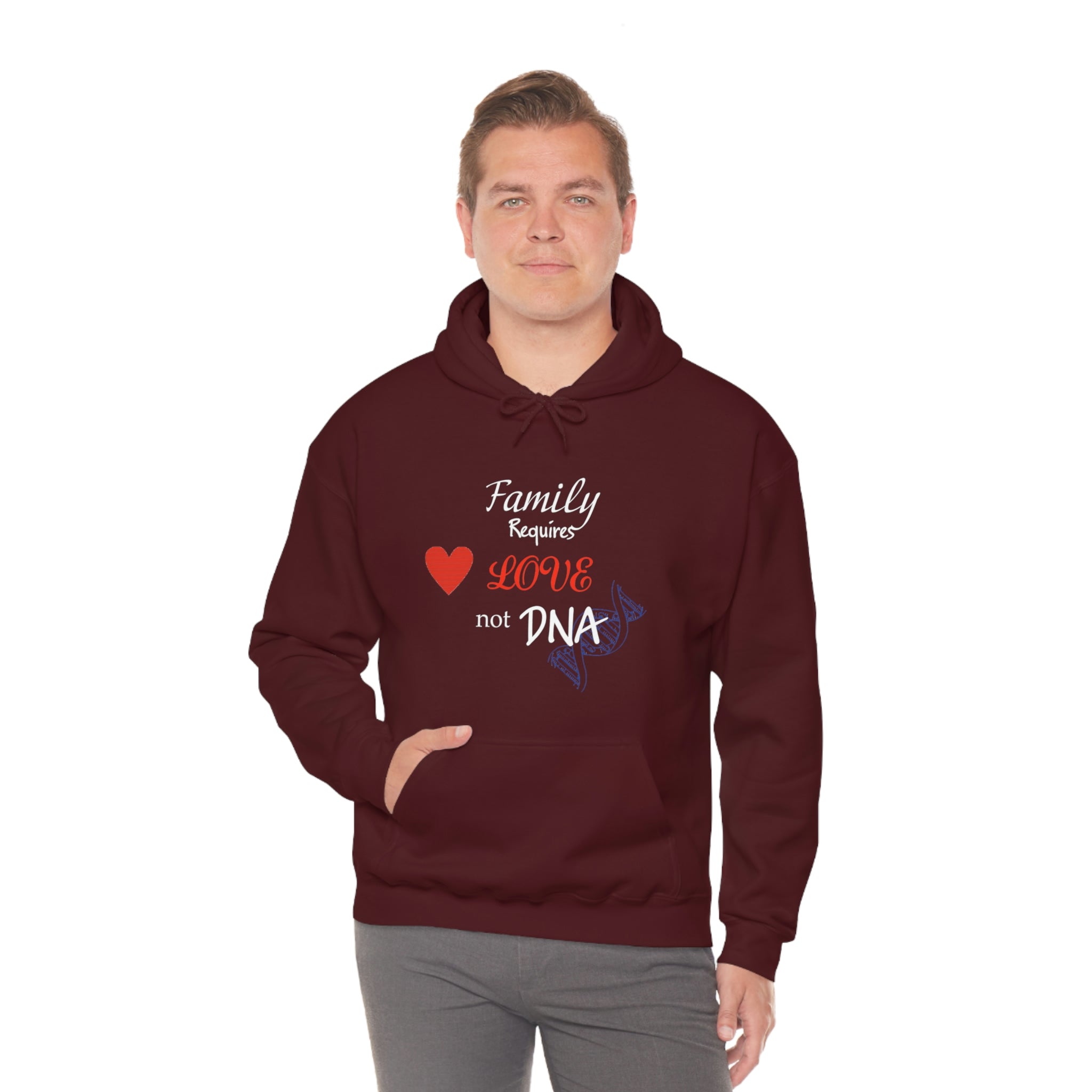 Family Requires Love Not DNA - Unisex Heavy Blend™ Hooded Sweatshirt