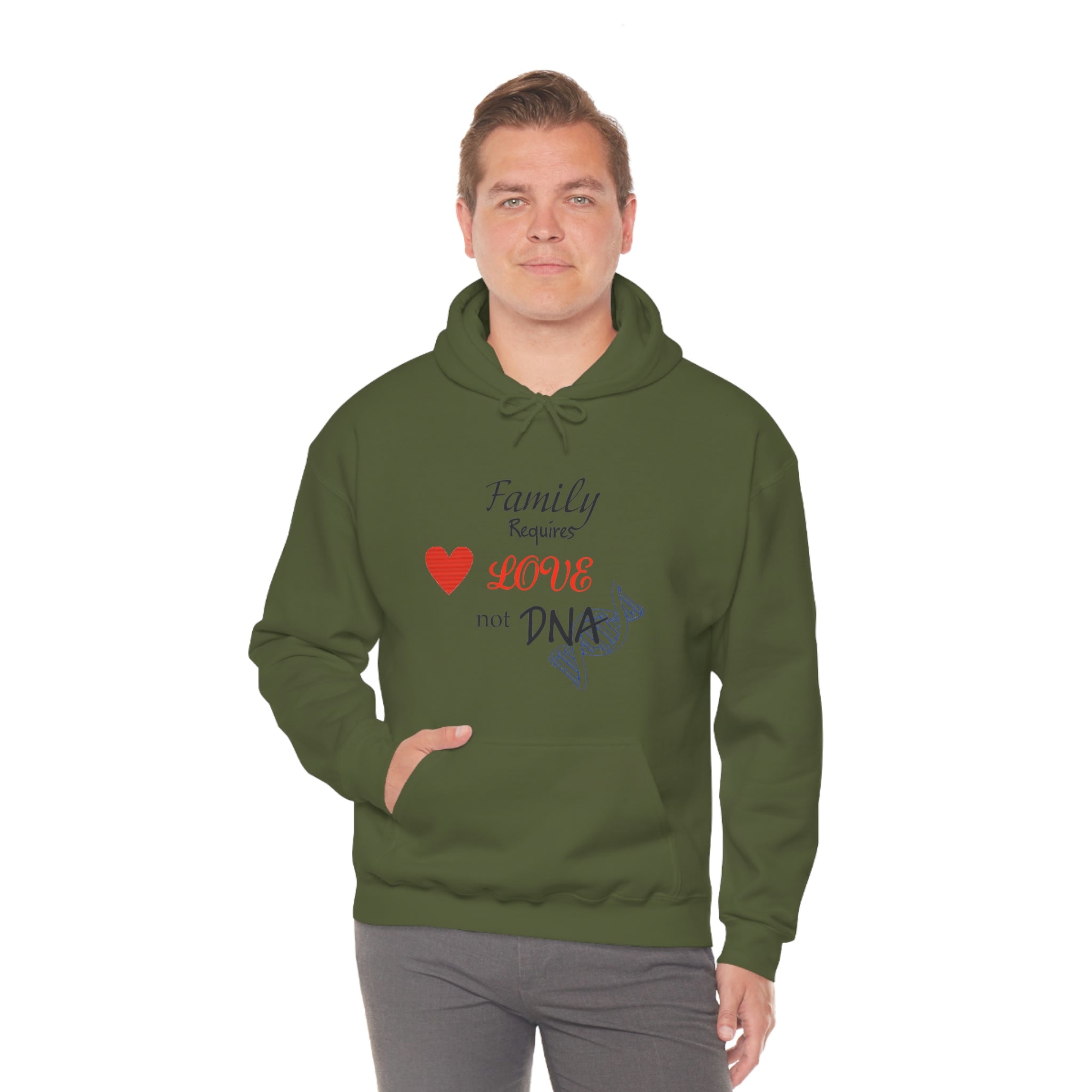 Family Requires Love Not DNA - Unisex Heavy Blend™ Hooded Sweatshirt