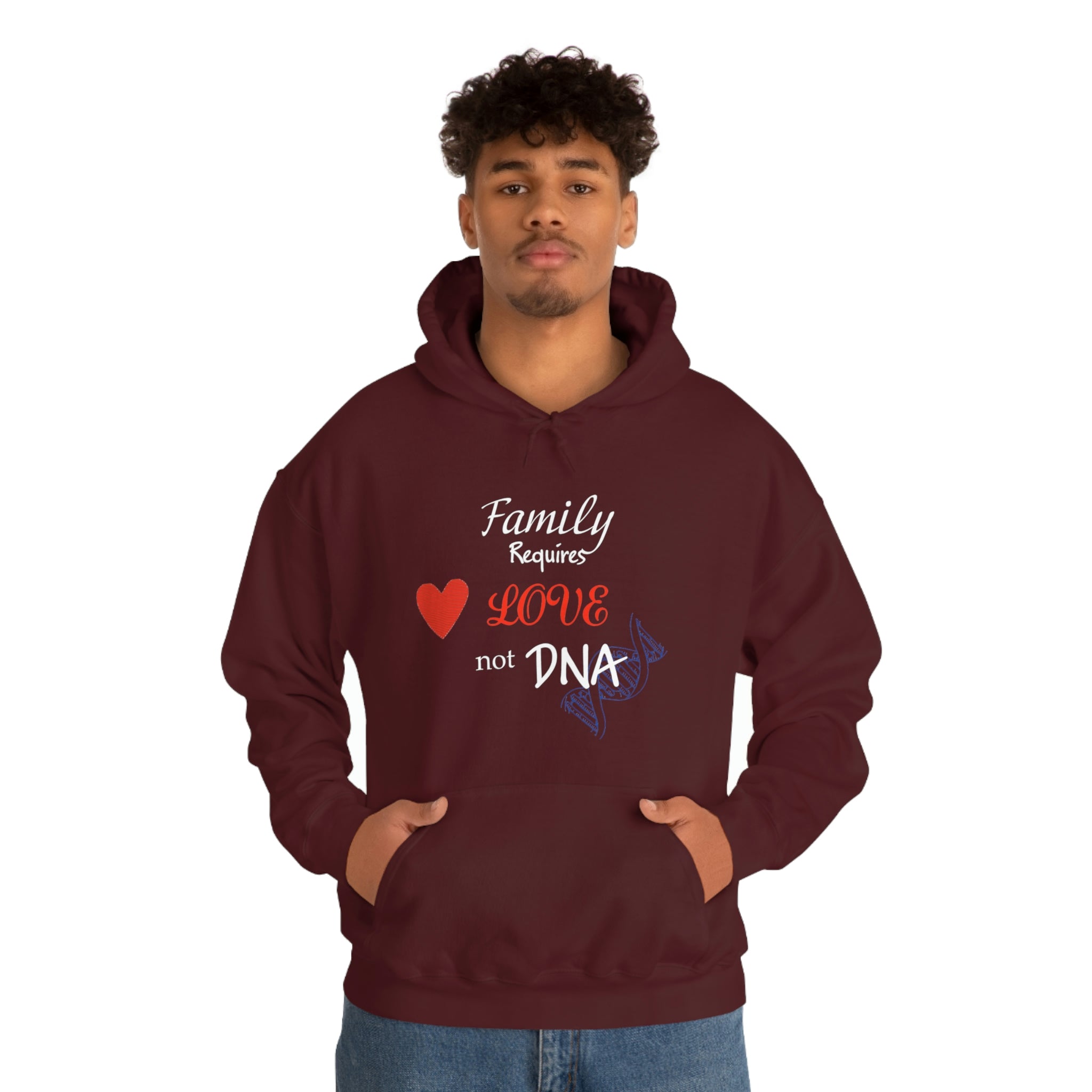 Family Requires Love Not DNA - Unisex Heavy Blend™ Hooded Sweatshirt