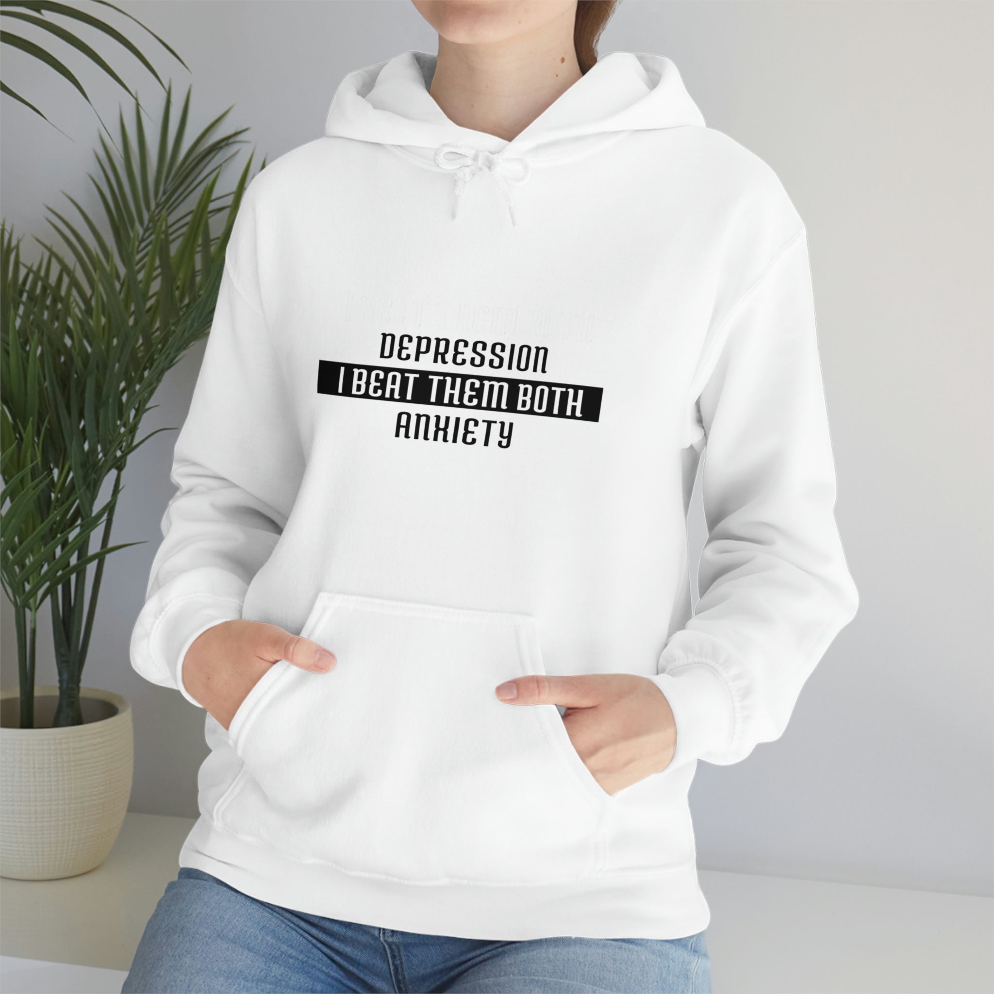 Depression & Anxiety I Beat Them Both - Unisex Heavy Blend™ Hooded Sweatshirt
