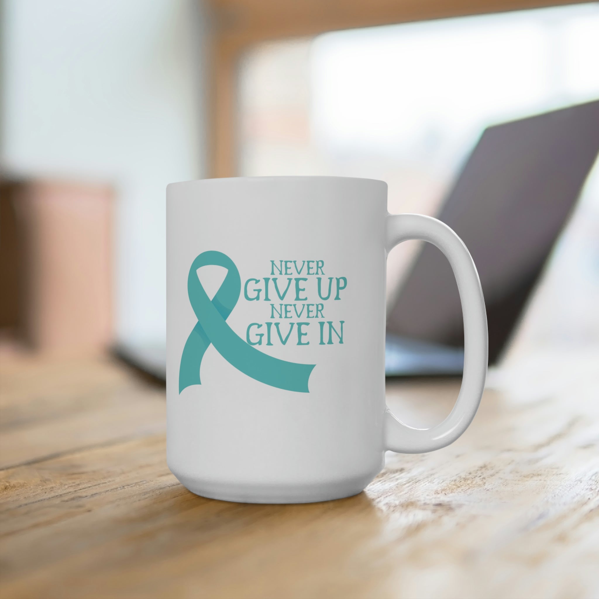 Never Give Up Never Give In - White Ceramic Mug 2 sizes Available