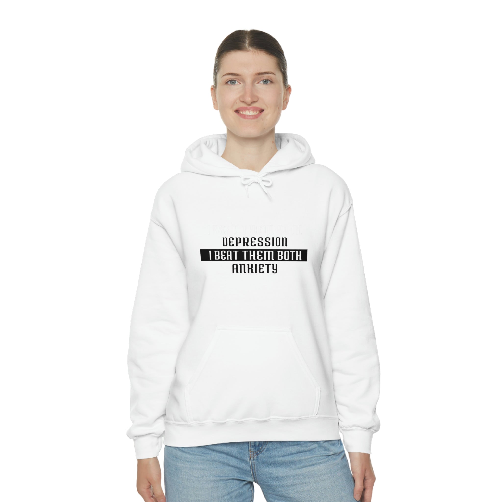 Depression & Anxiety I Beat Them Both - Unisex Heavy Blend™ Hooded Sweatshirt