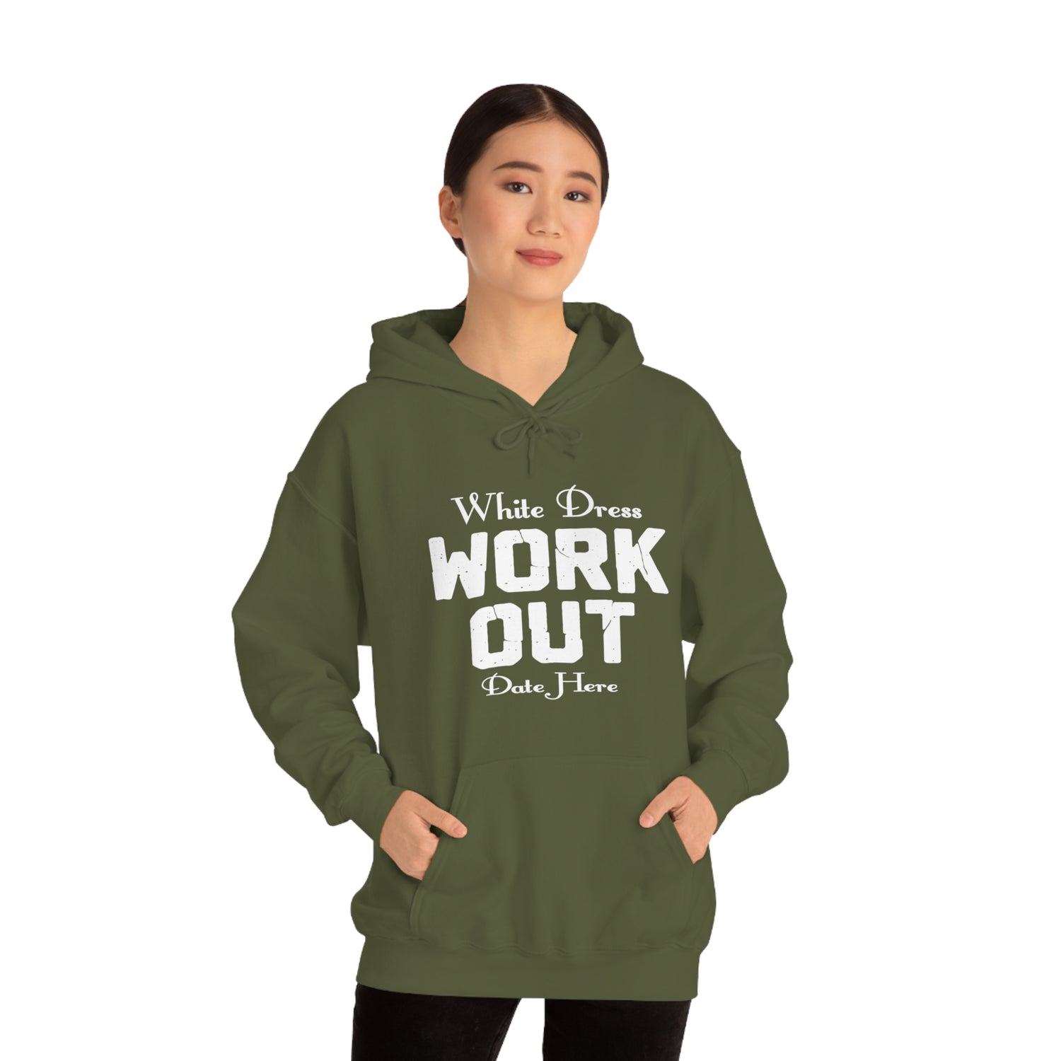 White Dress Work Out Wedding Date Customizable - Unisex Heavy Blend™ Hooded Sweatshirt