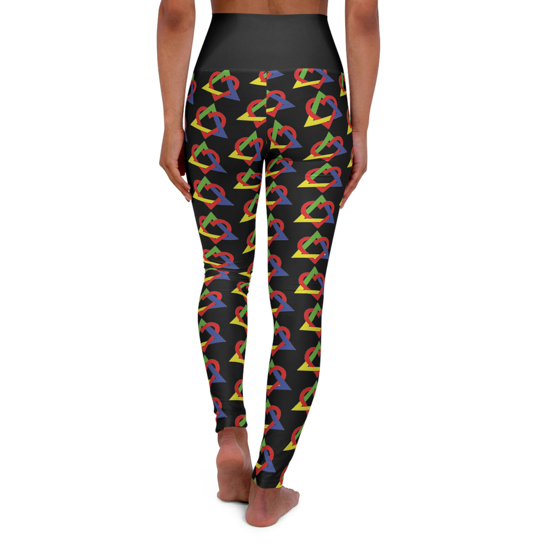 Colorful Adoption Symbol - Black Patterned High Waisted Yoga Leggings
