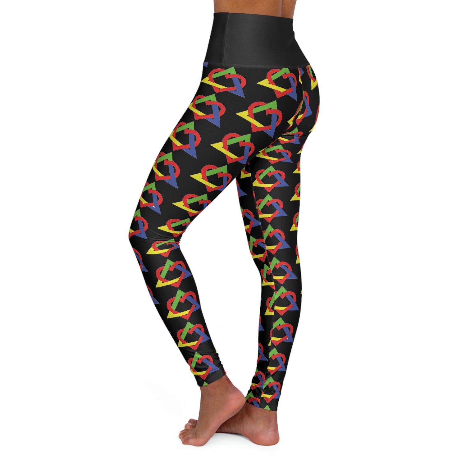 Colorful Adoption Symbol - Black Patterned High Waisted Yoga Leggings