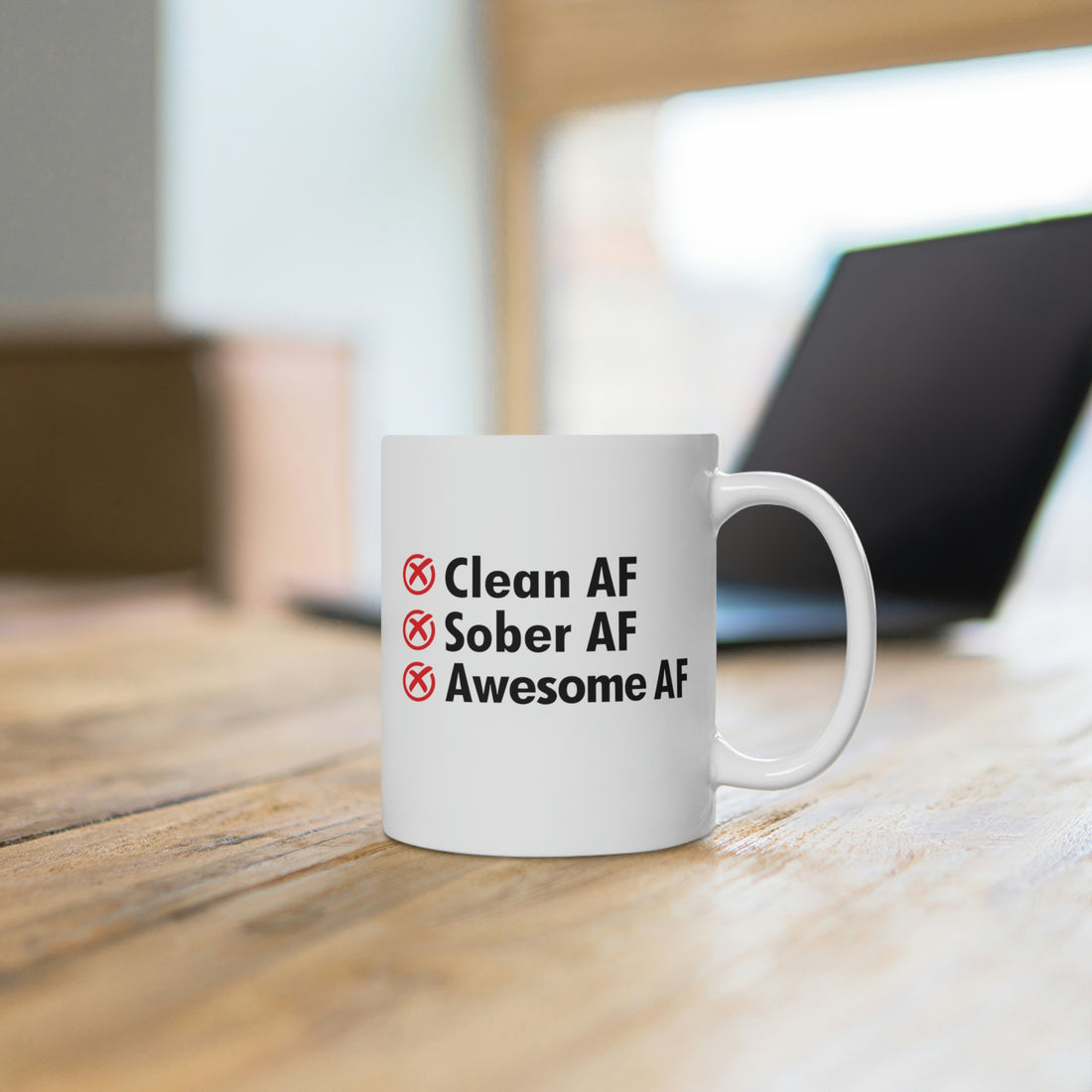 Clean AF Sober AF Awesome AF - White Ceramic Mug 2 sizes Available