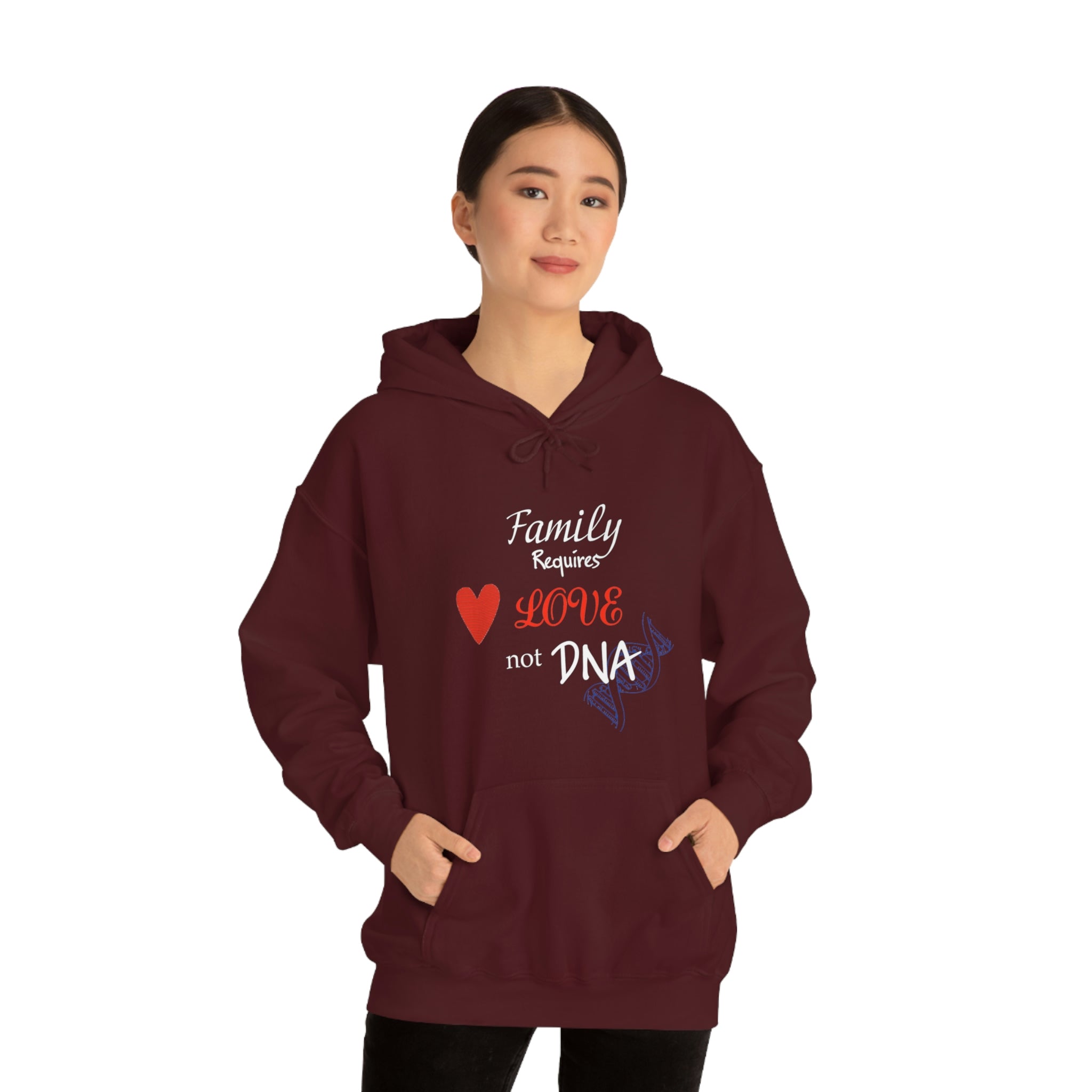 Family Requires Love Not DNA - Unisex Heavy Blend™ Hooded Sweatshirt