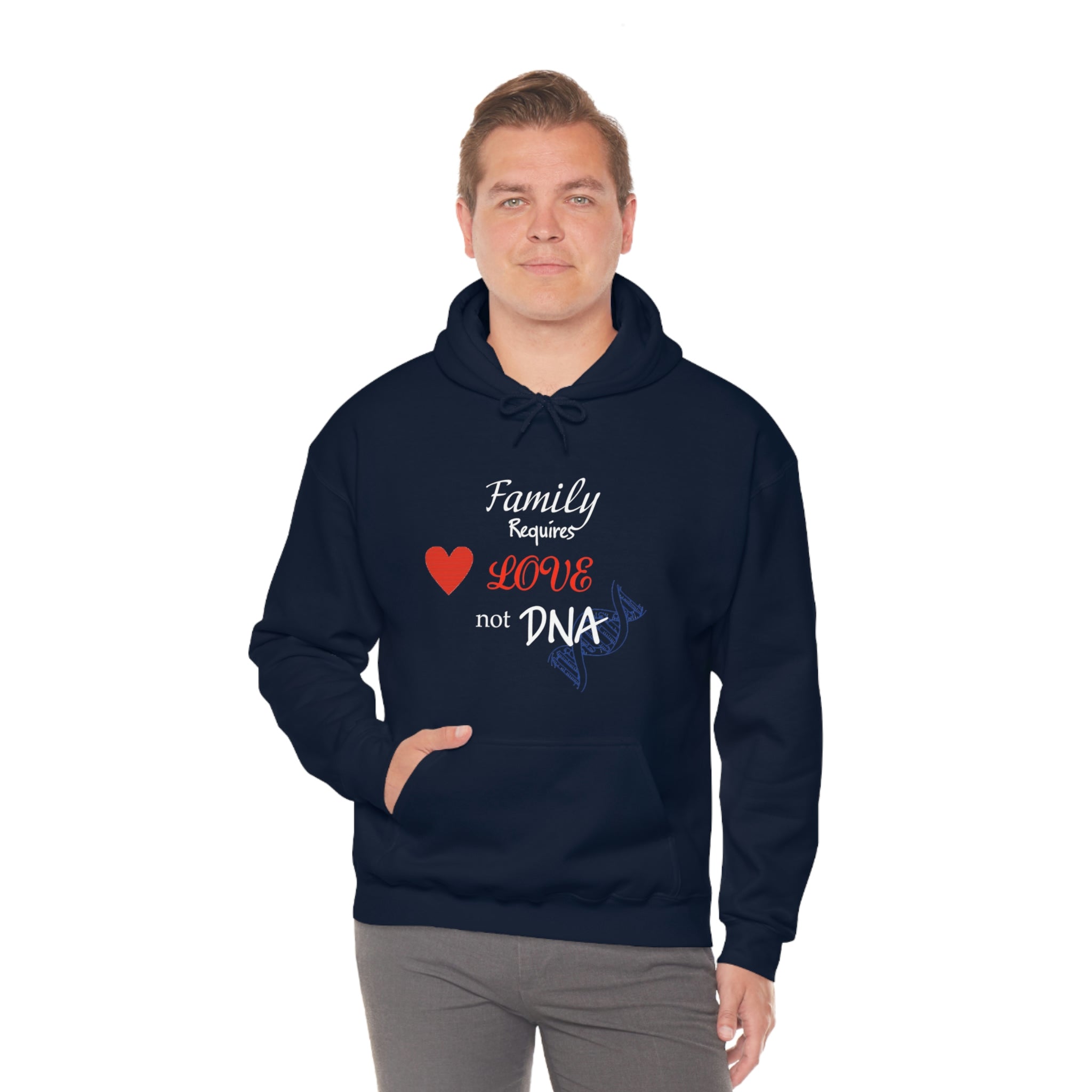 Family Requires Love Not DNA - Unisex Heavy Blend™ Hooded Sweatshirt