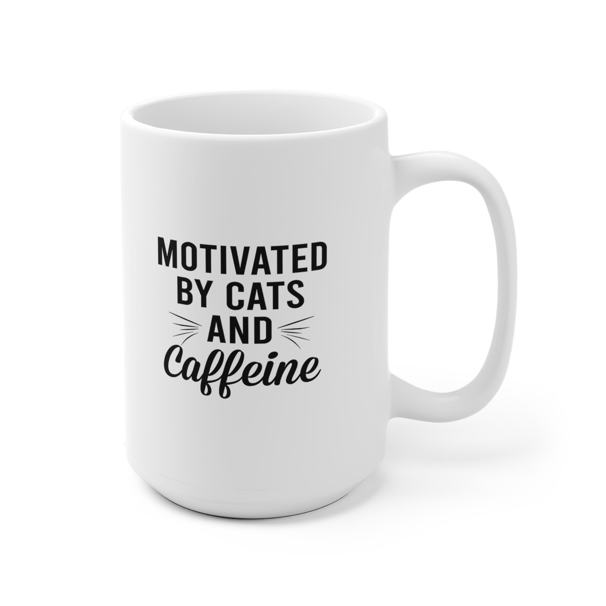 Motivated By Cats & Caffeine - White Ceramic Mug 2 sizes Available