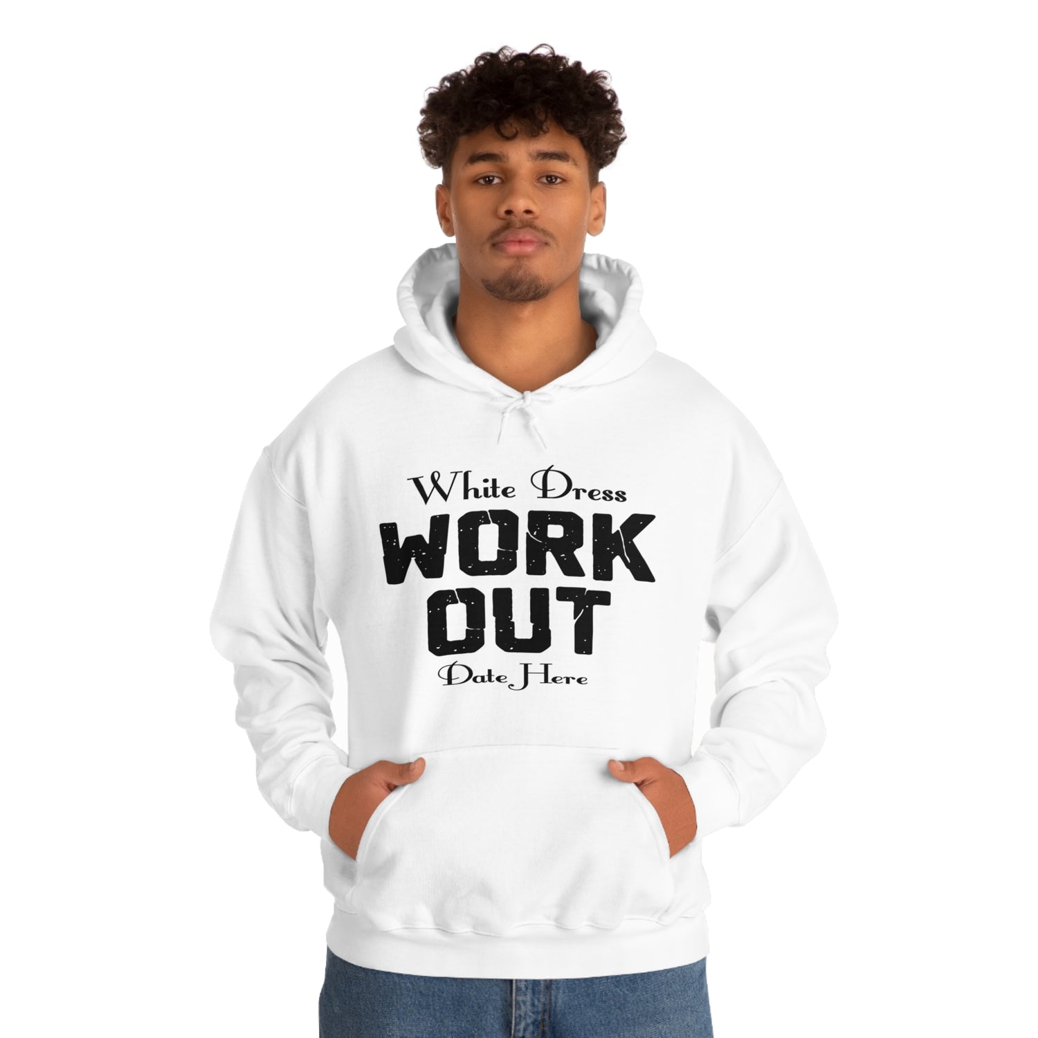 White Dress Work Out Wedding Date Customizable - Unisex Heavy Blend™ Hooded Sweatshirt