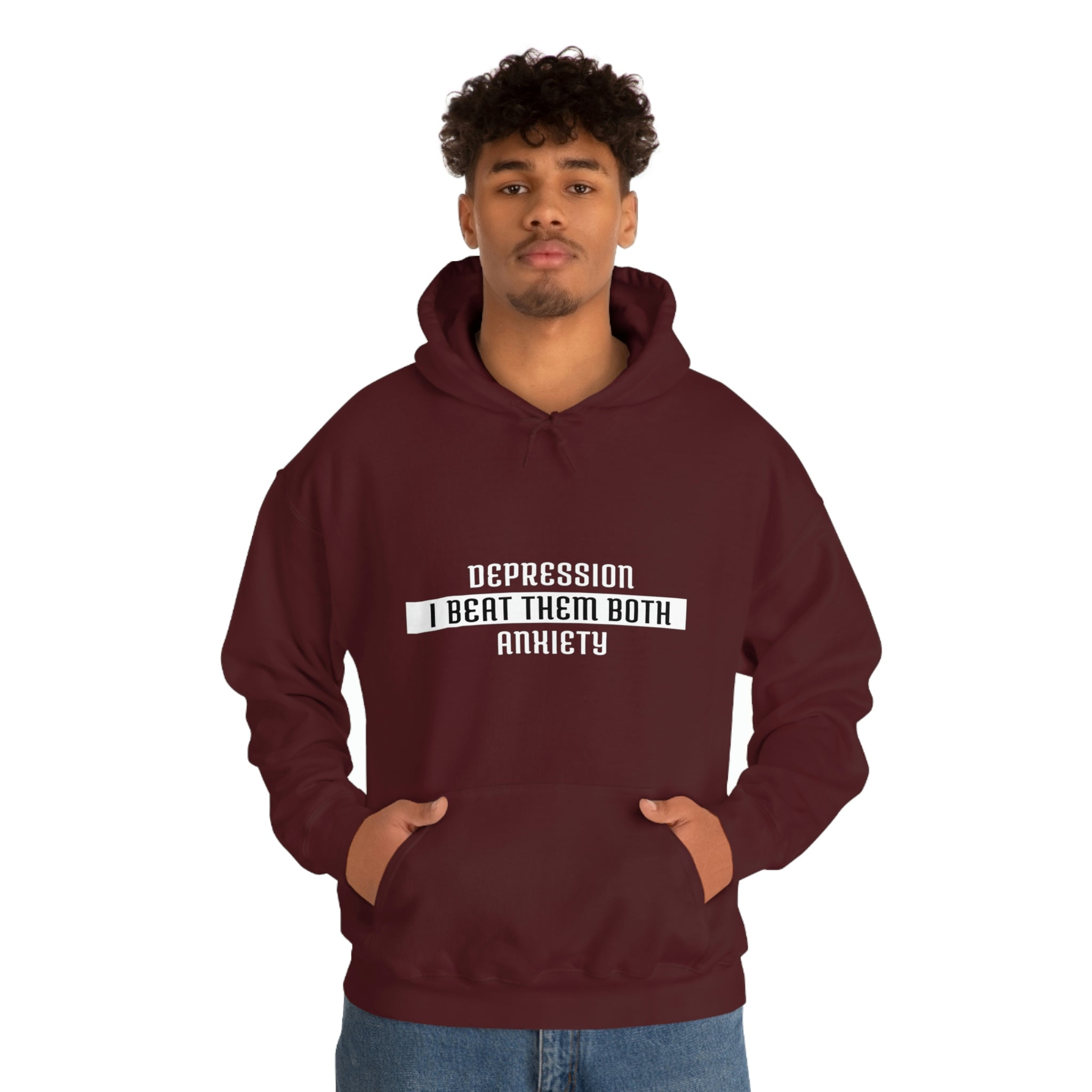 Depression & Anxiety I Beat Them Both - Unisex Heavy Blend™ Hooded Sweatshirt