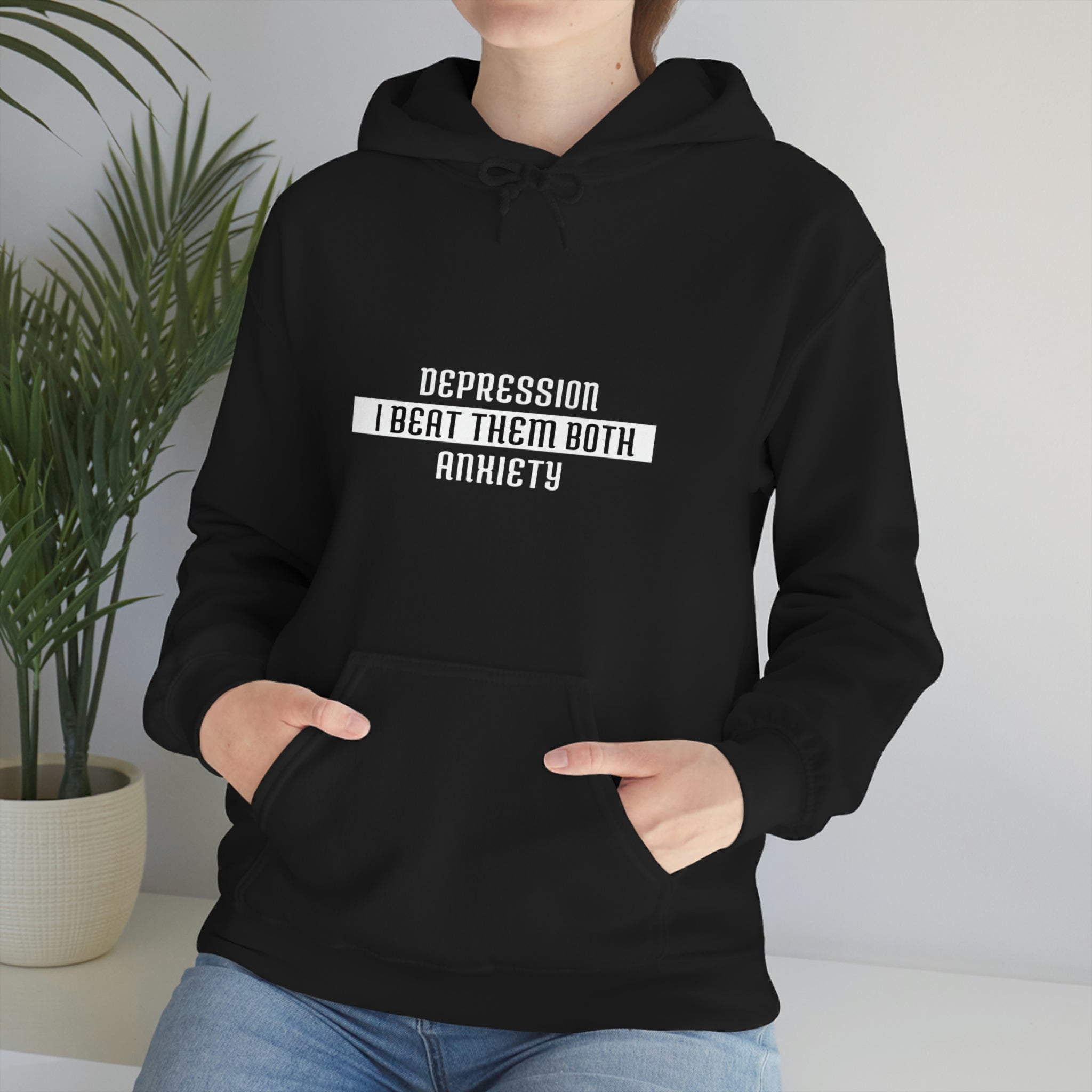 Depression & Anxiety I Beat Them Both - Unisex Heavy Blend™ Hooded Sweatshirt