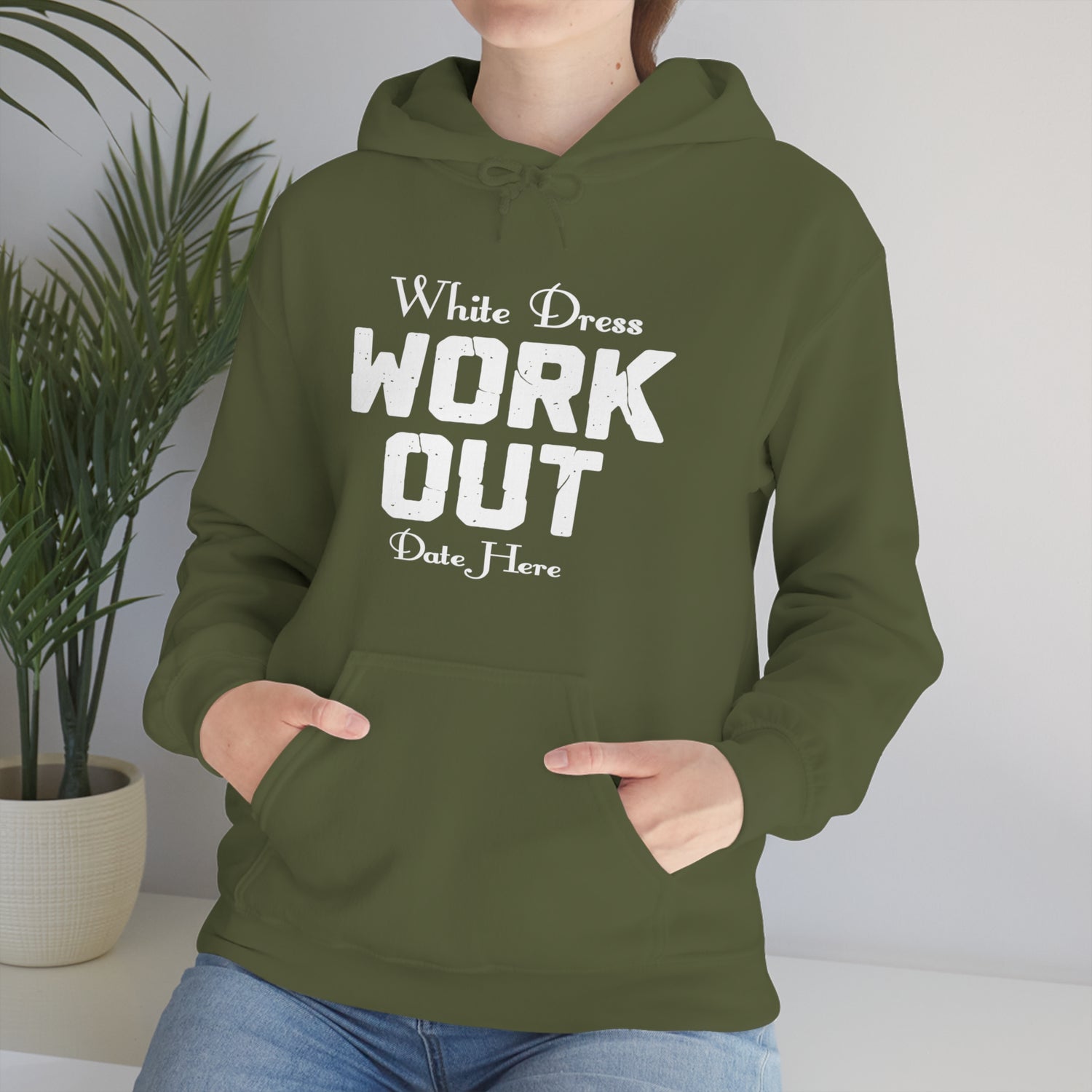 White Dress Work Out Wedding Date Customizable - Unisex Heavy Blend™ Hooded Sweatshirt