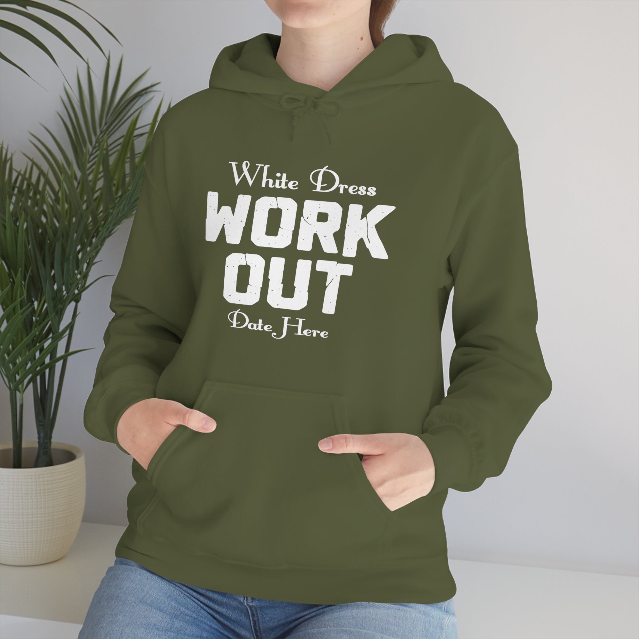White Dress Work Out Wedding Date Customizable - Unisex Heavy Blend™ Hooded Sweatshirt