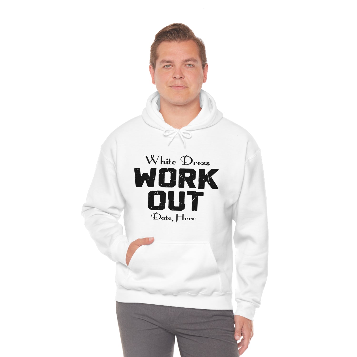 White Dress Work Out Wedding Date Customizable - Unisex Heavy Blend™ Hooded Sweatshirt