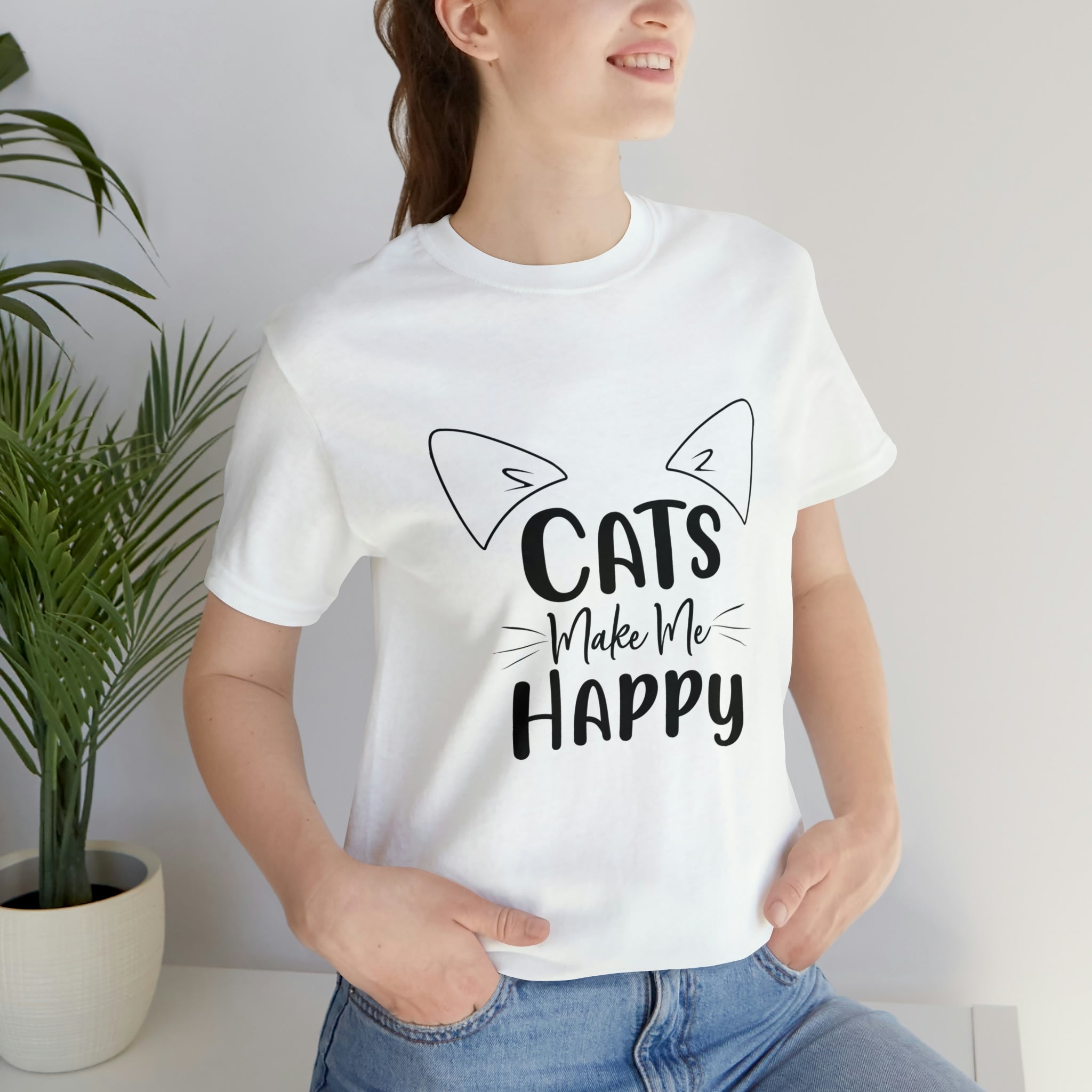 Cats Make Me Happy - Unisex Jersey Short Sleeve Tee