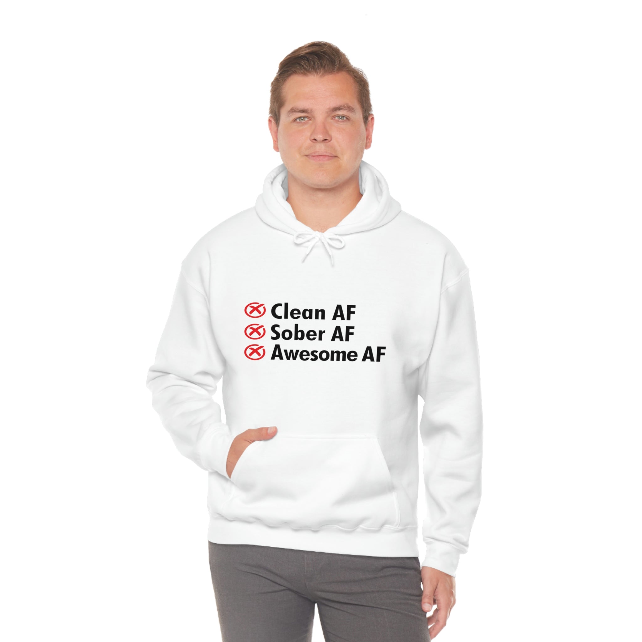 Clean AF Sober AF Awesome AF - Unisex Heavy Blend™ Hooded Sweatshirt