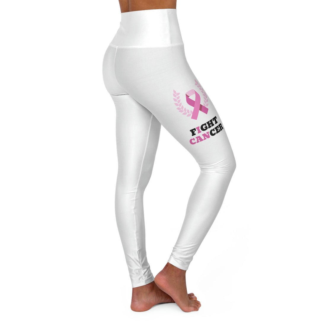 Fight Cancer I Can - White High Waisted Yoga Leggings