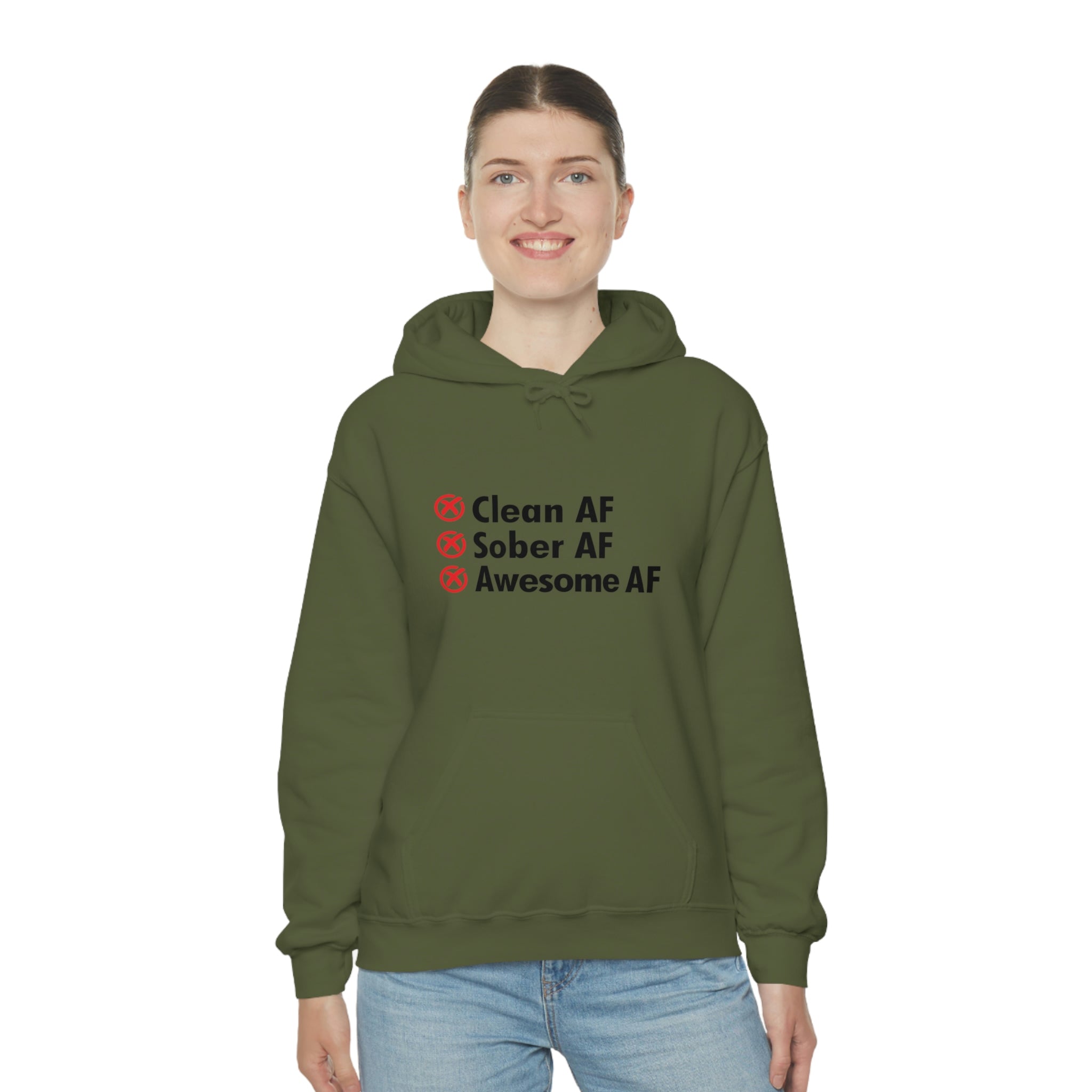 Clean AF Sober AF Awesome AF - Unisex Heavy Blend™ Hooded Sweatshirt