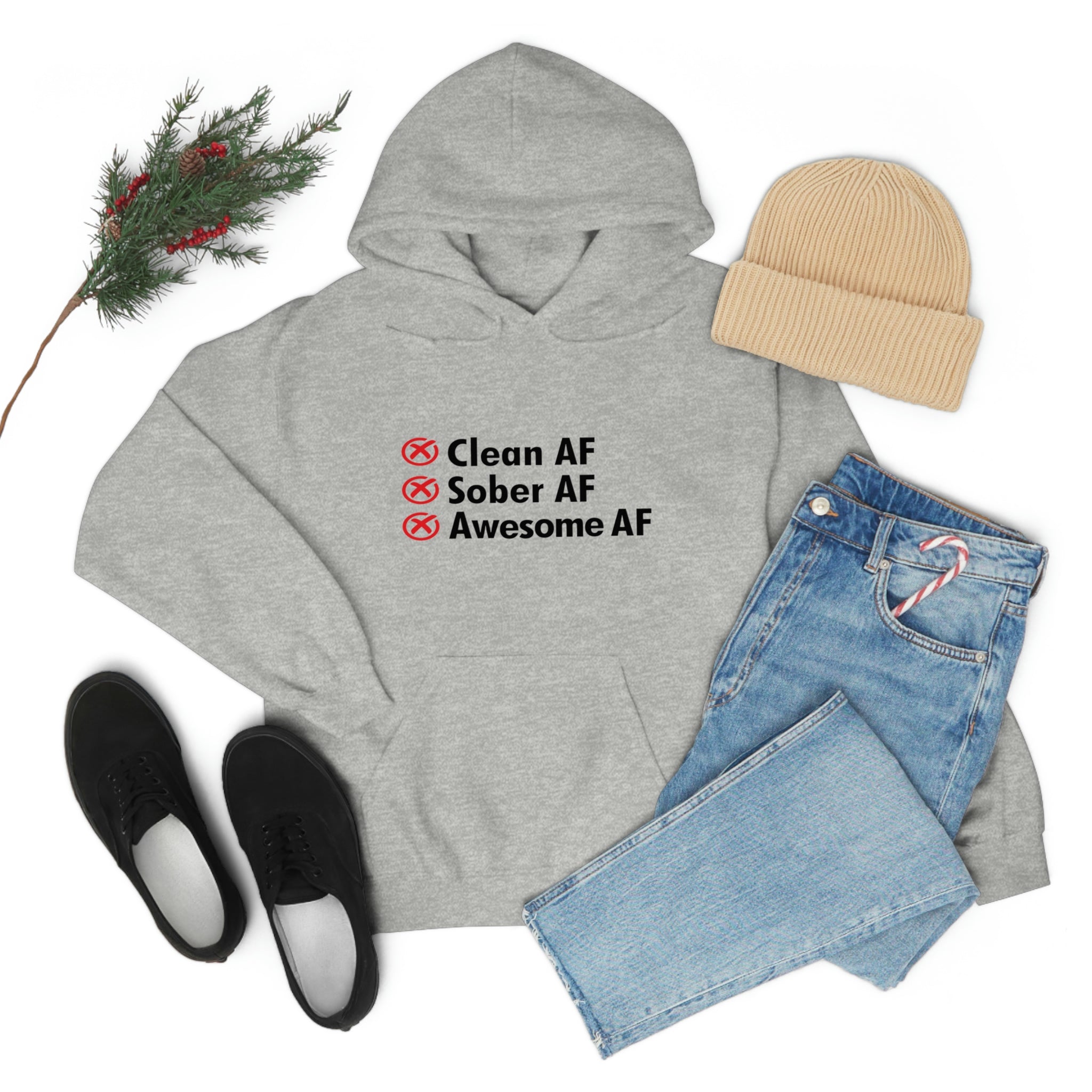 Clean AF Sober AF Awesome AF - Unisex Heavy Blend™ Hooded Sweatshirt