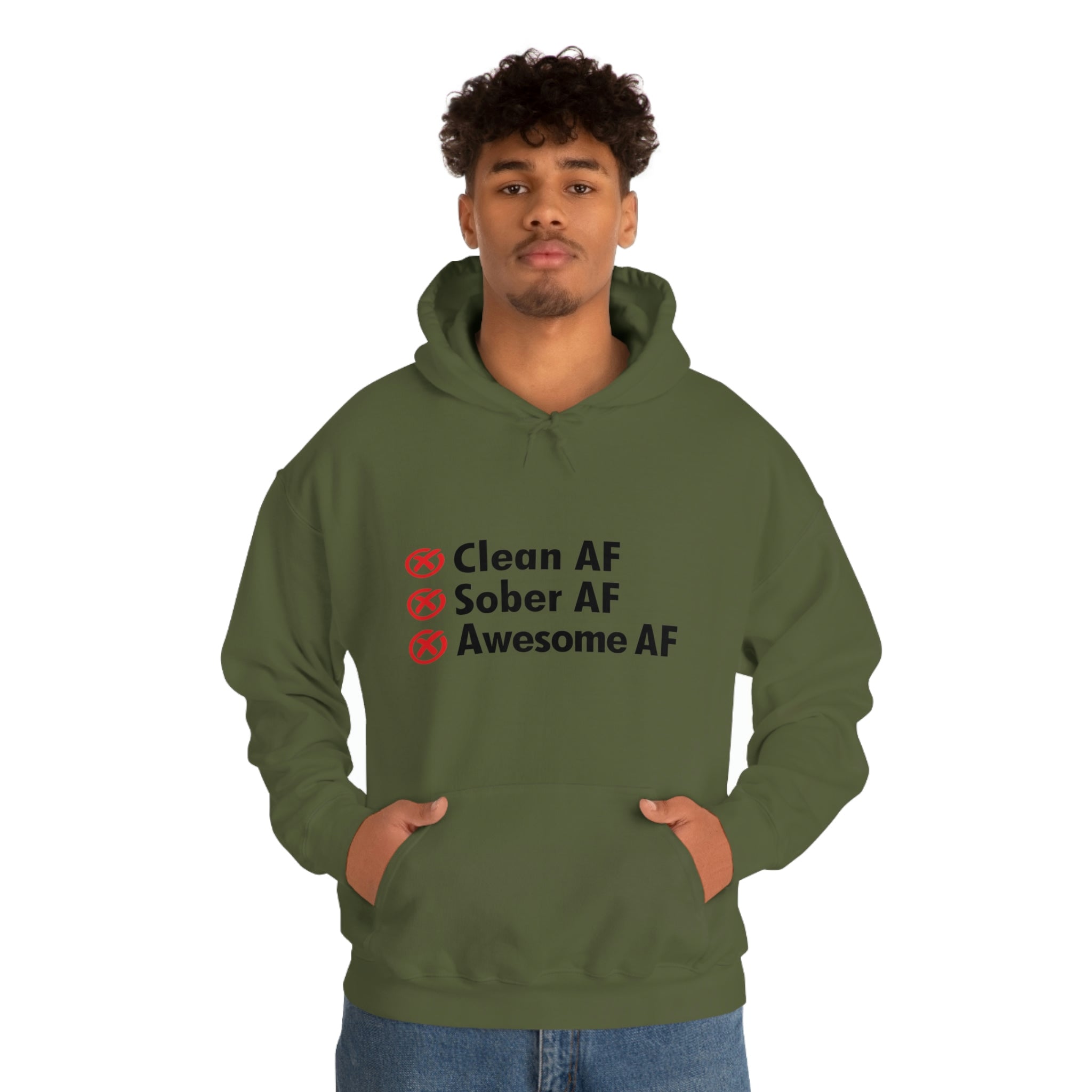 Clean AF Sober AF Awesome AF - Unisex Heavy Blend™ Hooded Sweatshirt