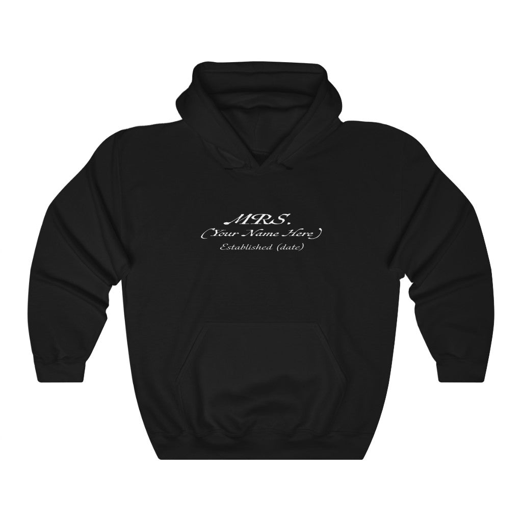 Mrs. Established Wedding Date  & Name Customizable - Unisex Heavy Blend™ Hooded Sweatshirt