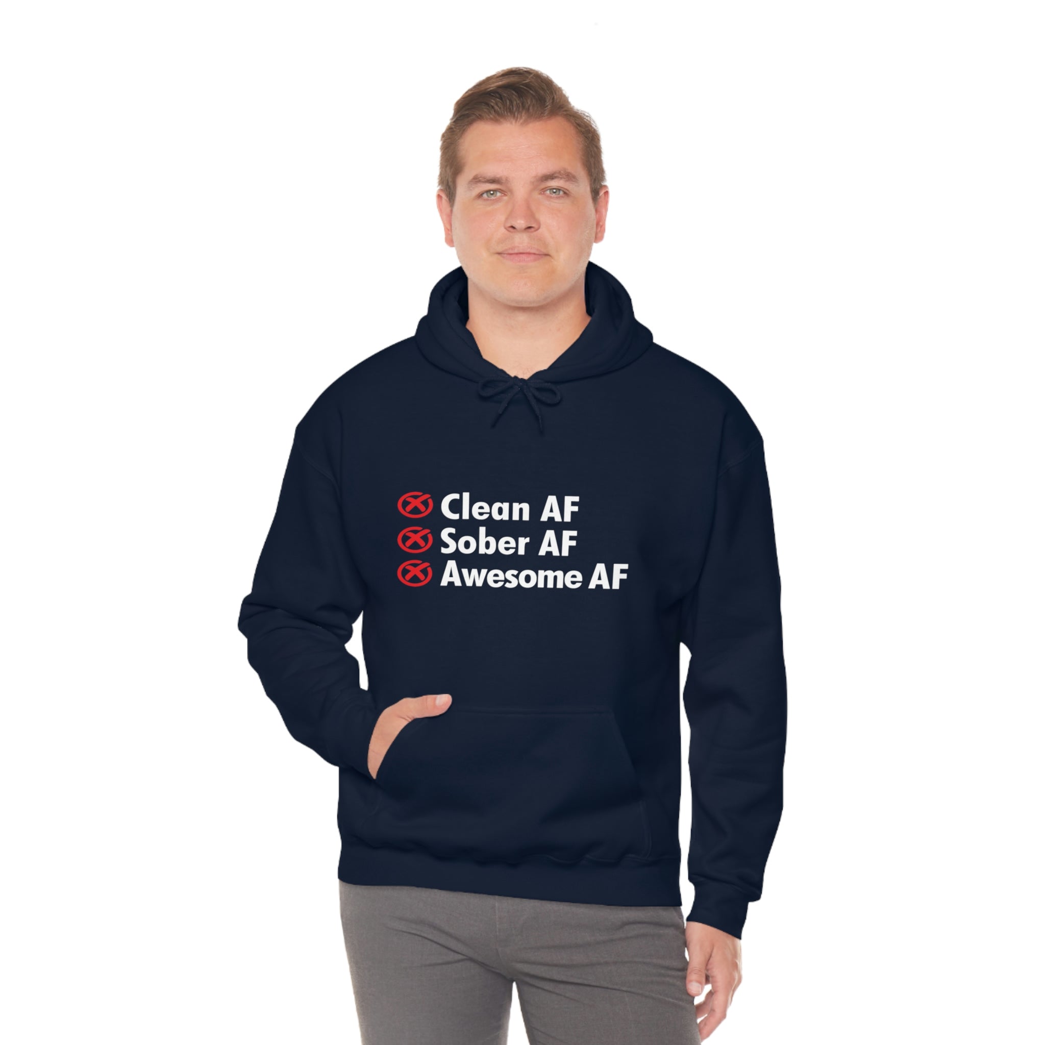 Clean AF Sober AF Awesome AF - Unisex Heavy Blend™ Hooded Sweatshirt