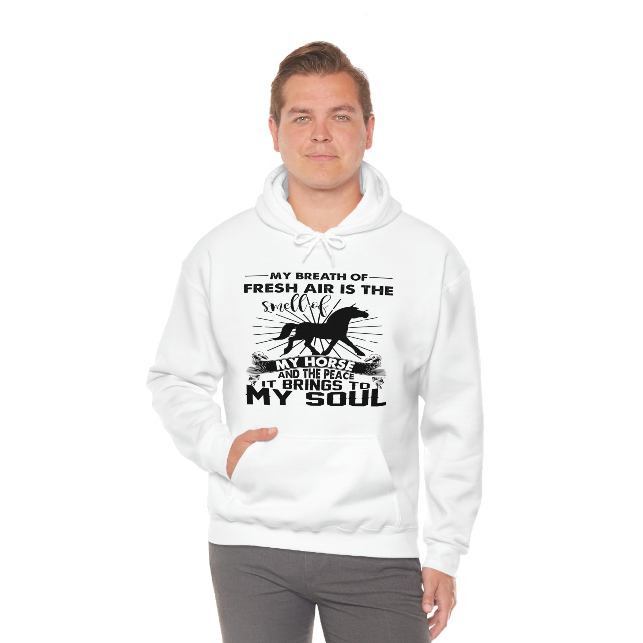 My Breath Of Fresh Air Is The Smell Of My Horse - Unisex Heavy Blend™ Hooded Sweatshirt