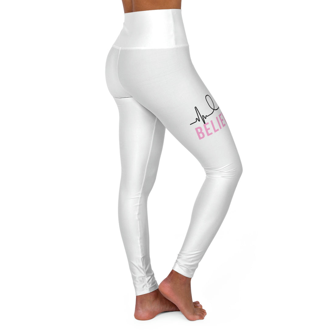 Believe - White High Waisted Yoga Leggings